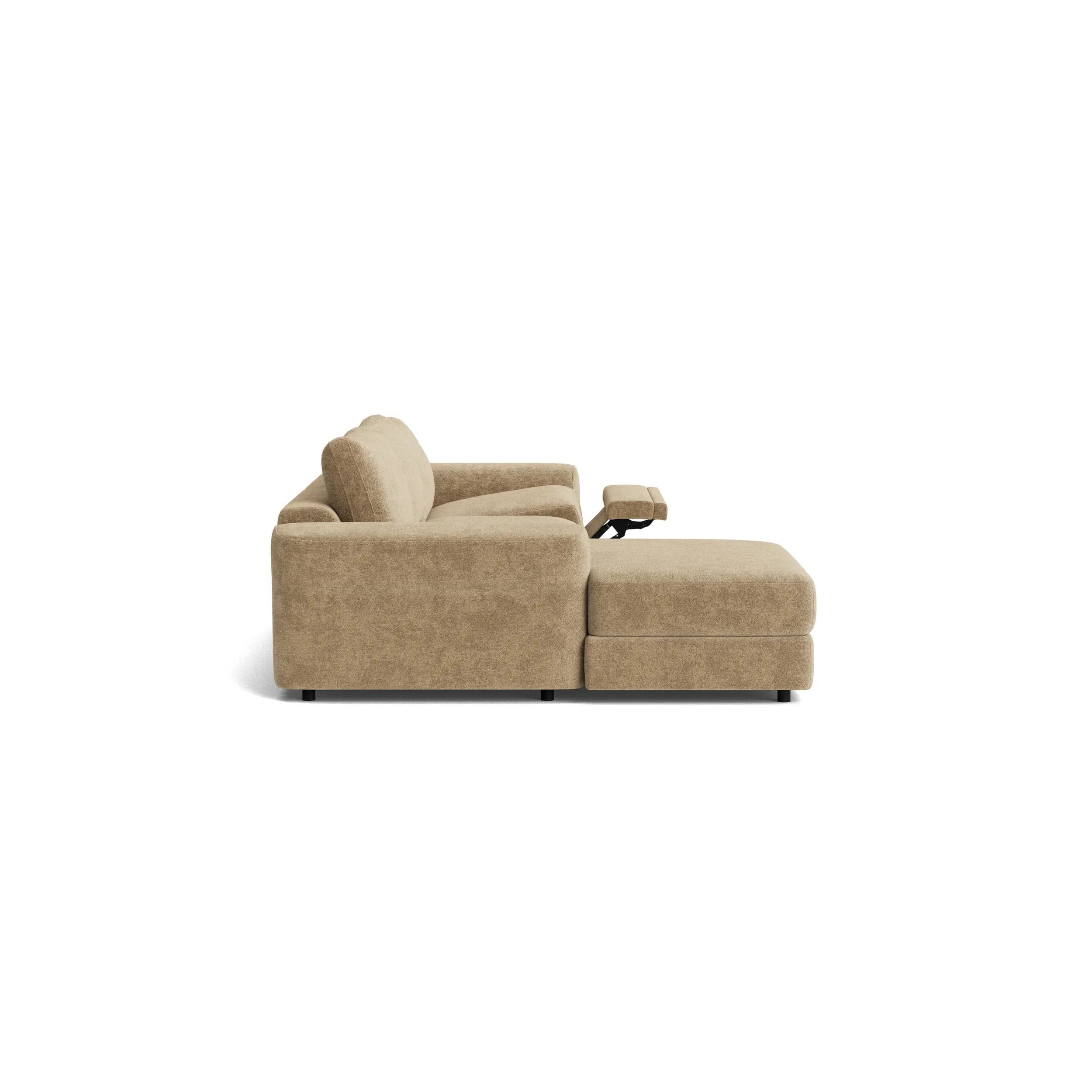 Ecksofa Almeria - 2-Sitzer mit Longchair rechts inkl. 1 Relaxfunktion motorisch, Stoff, Hellbraun