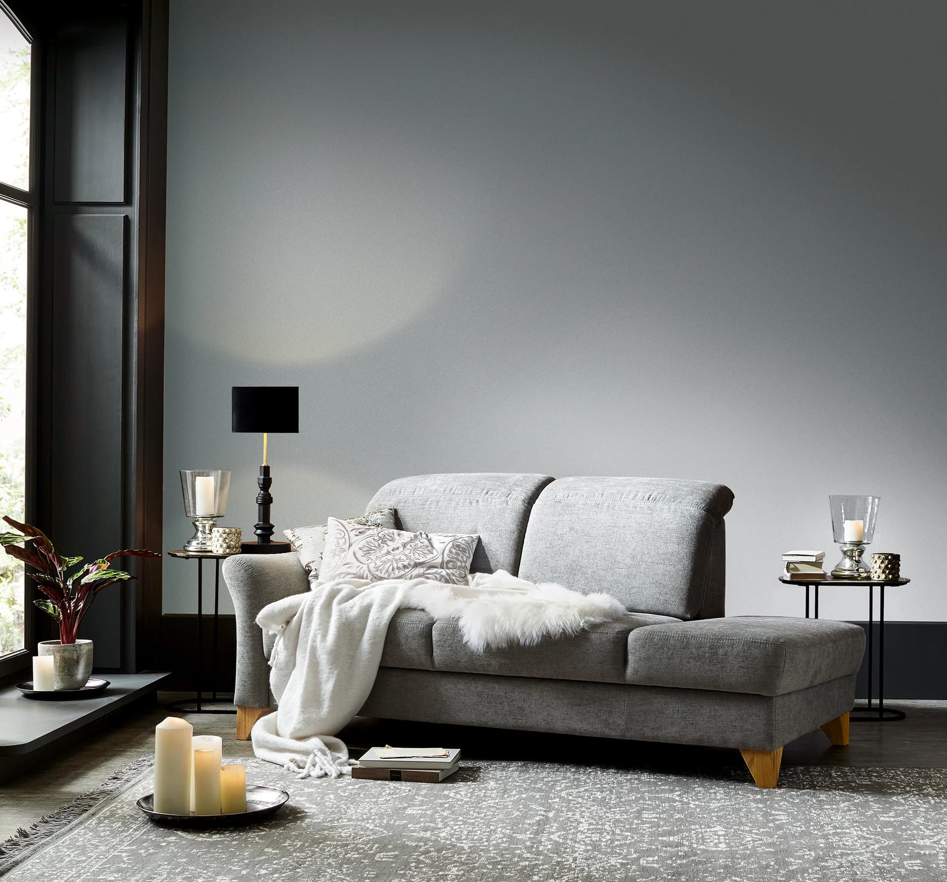 Sofa Canterbury - Recamiere links, Stoff, Silbergrau