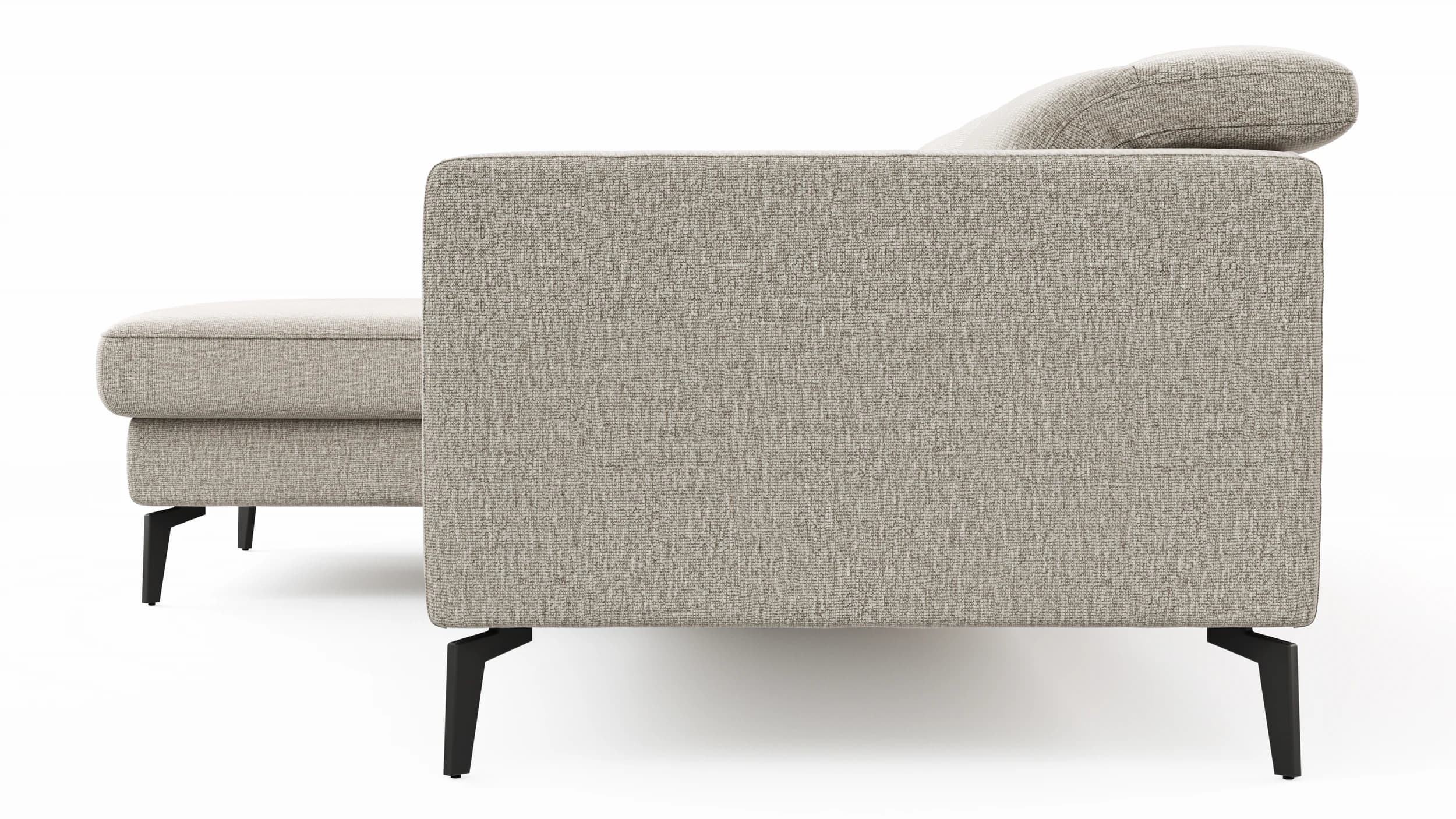 Ecksofa Rafaela 2.0 - Longchair mit 2,5-Sitzer rechts inkl. Kopfteilverstellung, Stoff, Champagner
