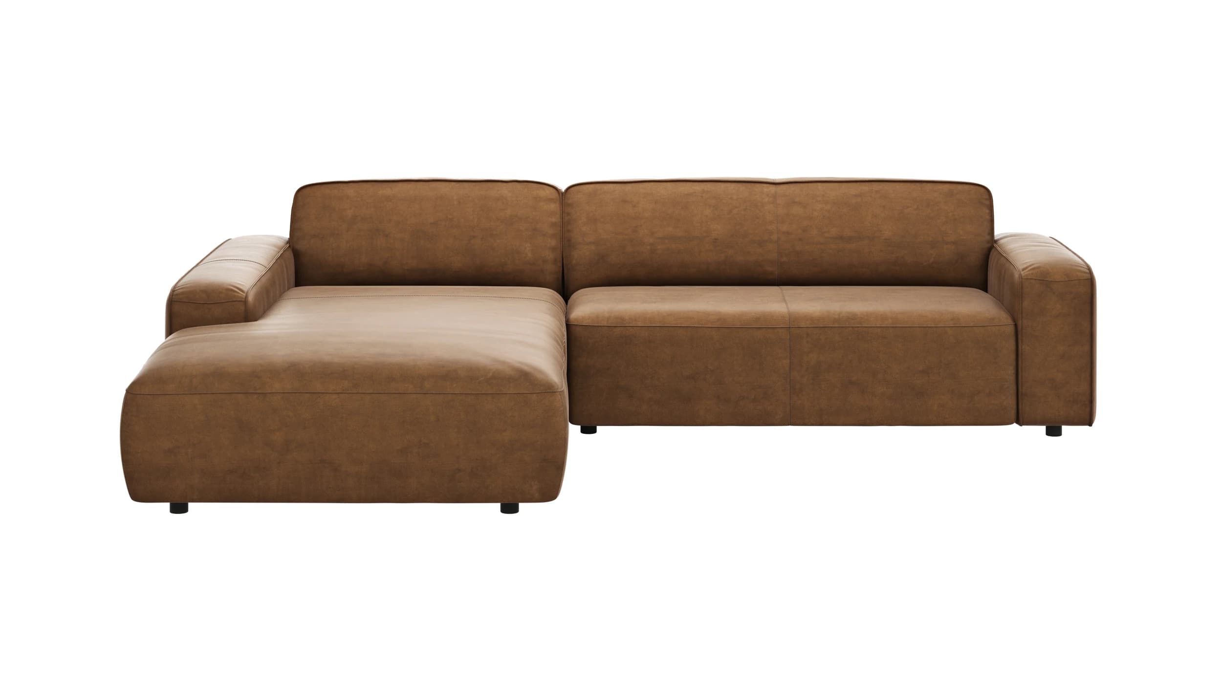 Ecksofa Denver - Longchair links mit 2,5-Sitzer, Stoff, Braun