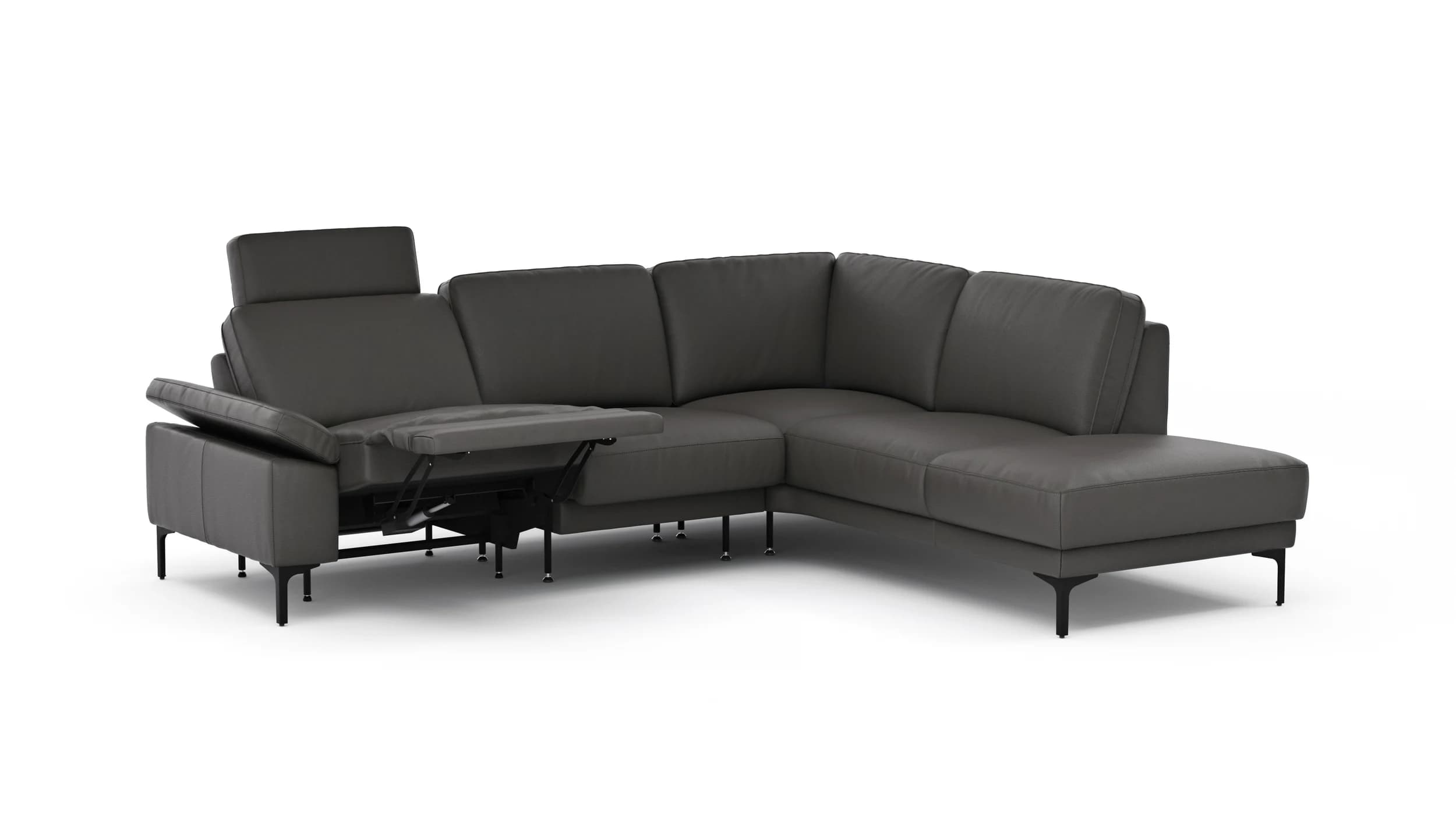 Ecksofa Matero - 2-Sitzer mit Ecke rechts inkl. Relaxfunktion motorisch und Sitzvorzug, Leder, Anthrazit