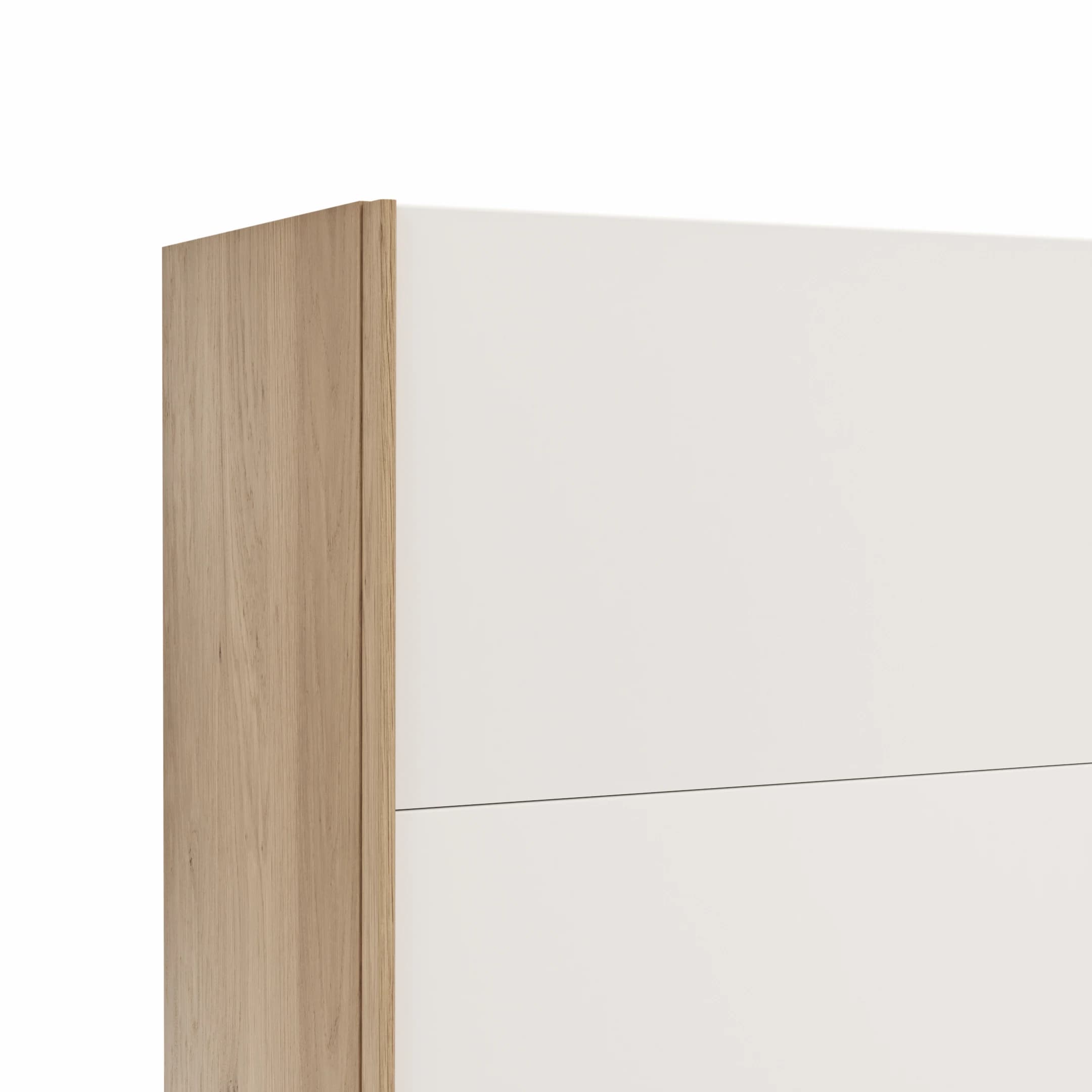 Schwebetürenschrank Viana - B ca. 212 cm, Lack, Weiß, Riffholz, Balkeneiche