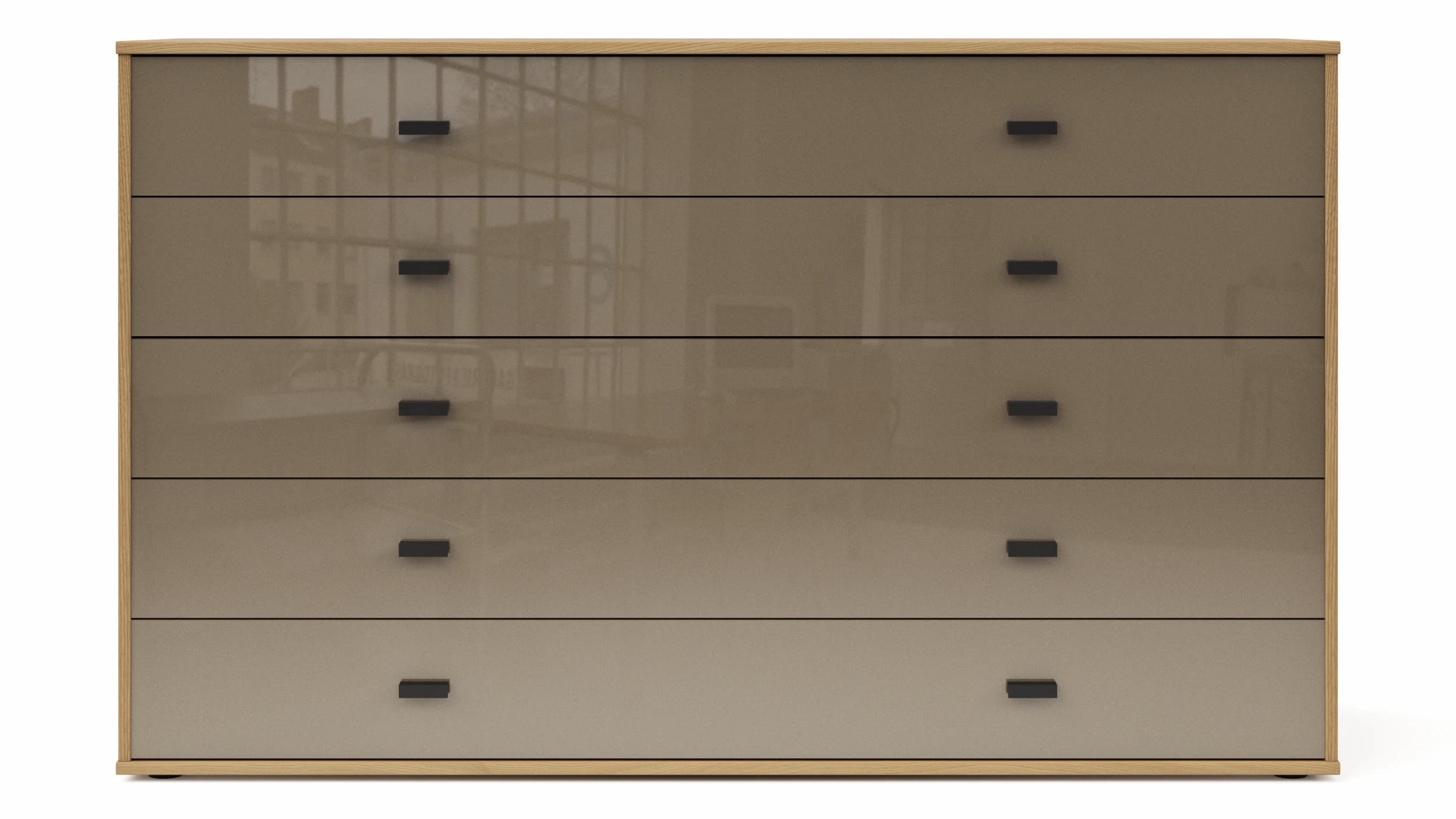 Kommode Lenoso - Eiche Nachbildung, Glas Graubraun