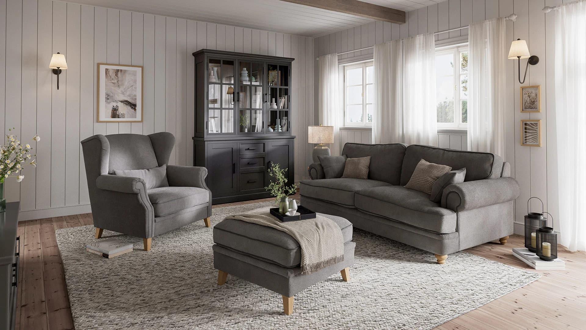 Hocker Mapleton - Stoff, Anthrazit