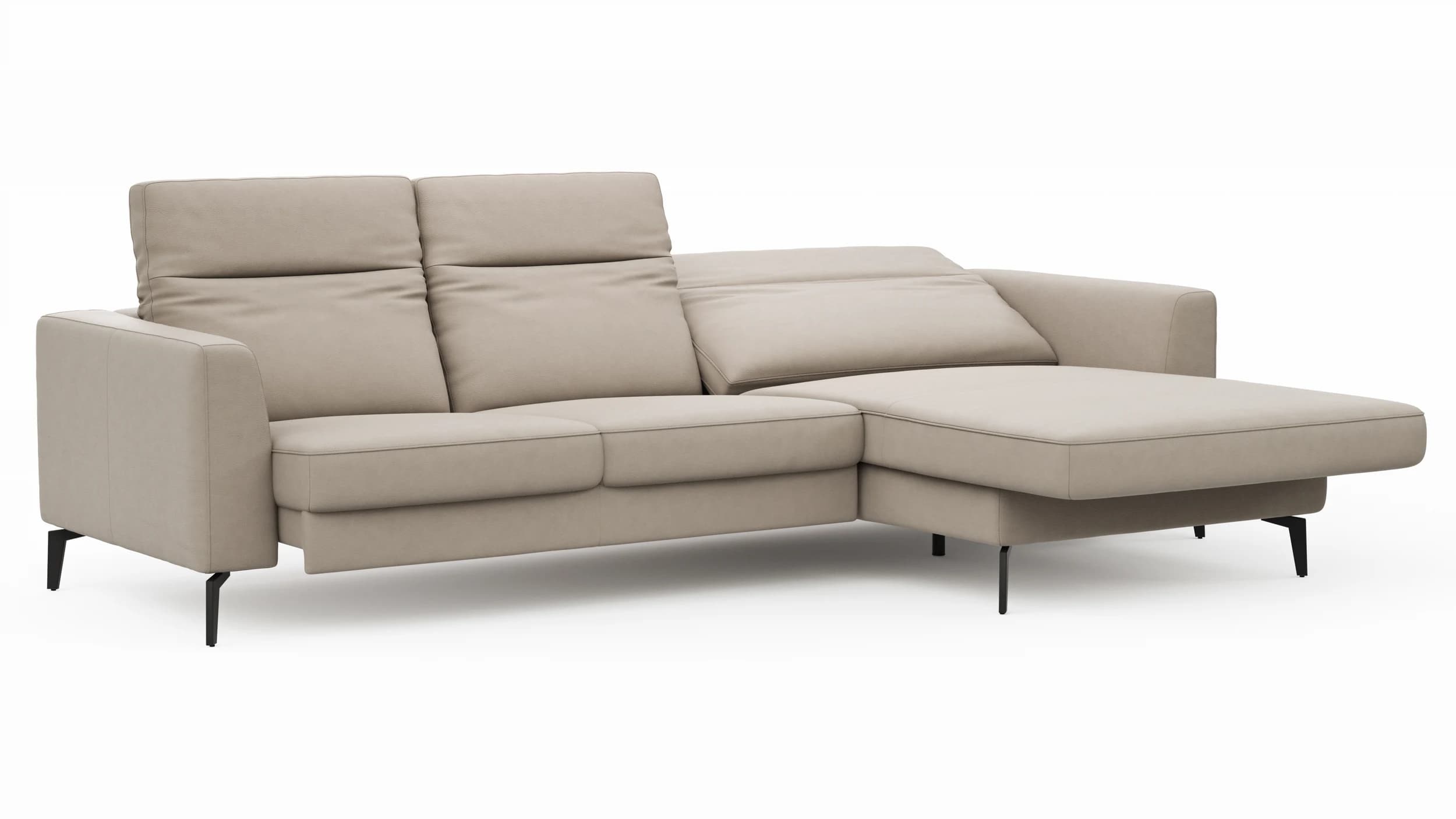 Ecksofa Rafaela 2.0 - 2,5-Sitzer mit Longchair rechts inkl. Sitzvorzug, Kopteilverstellung motorisch und Relaxfunktion motorisch im Longchair, Leder, Champagner