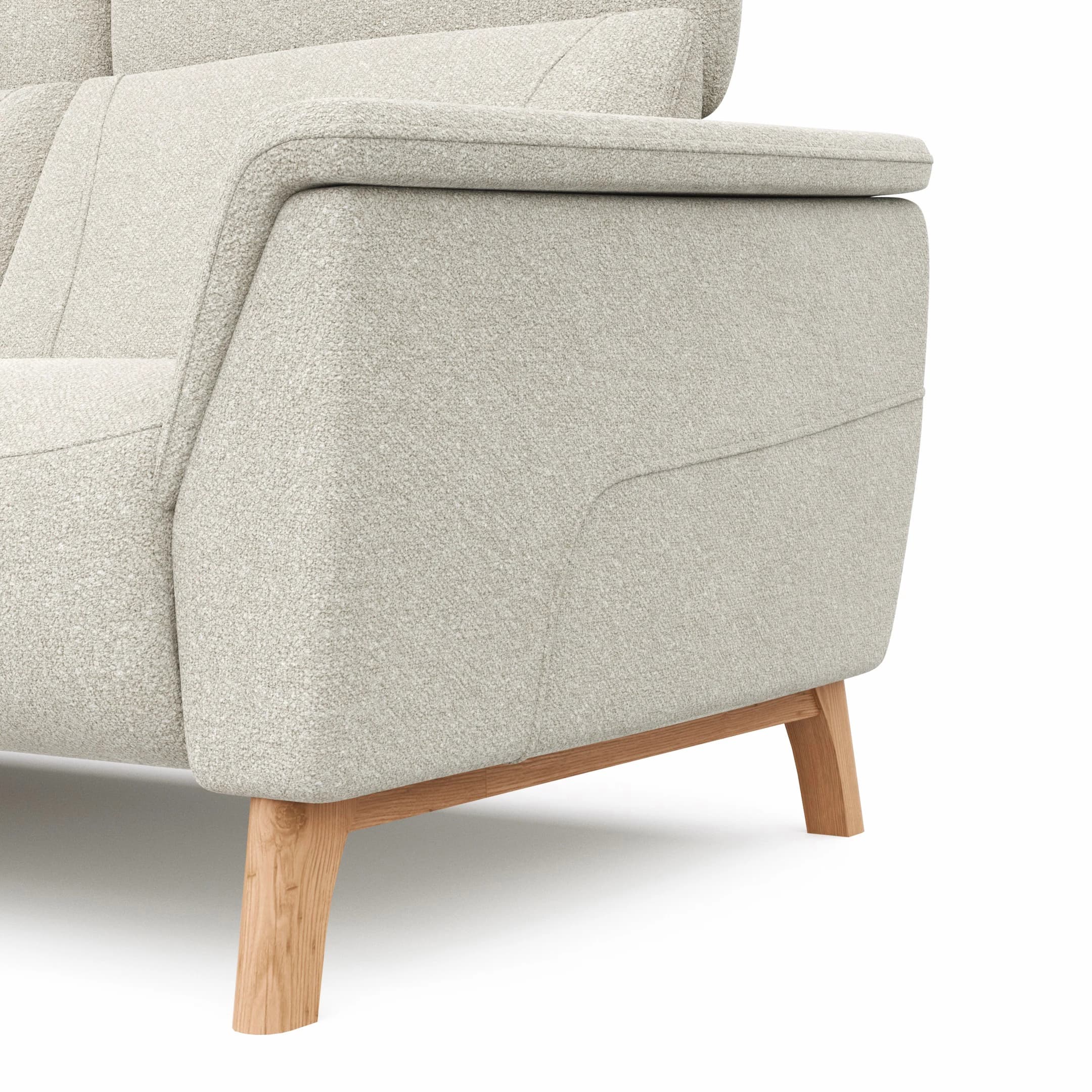 Ecksofa Nevin - Longchair links mit 2-Sitzer rechts, inkl. Kopfpolsterverstellung, Stoff, Weiß