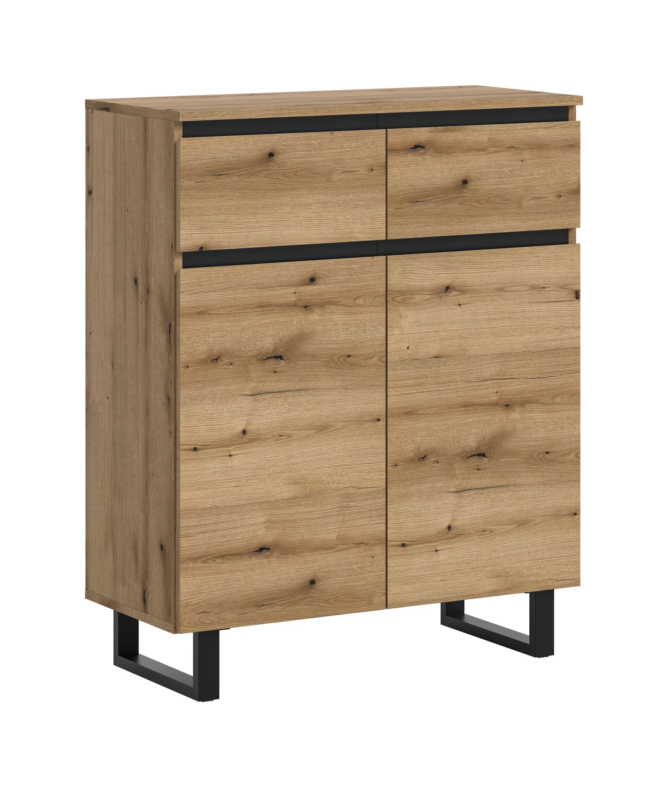 Kommode - B ca. 80 cm, Evoke Eiche Nachbildung, Schwarz
