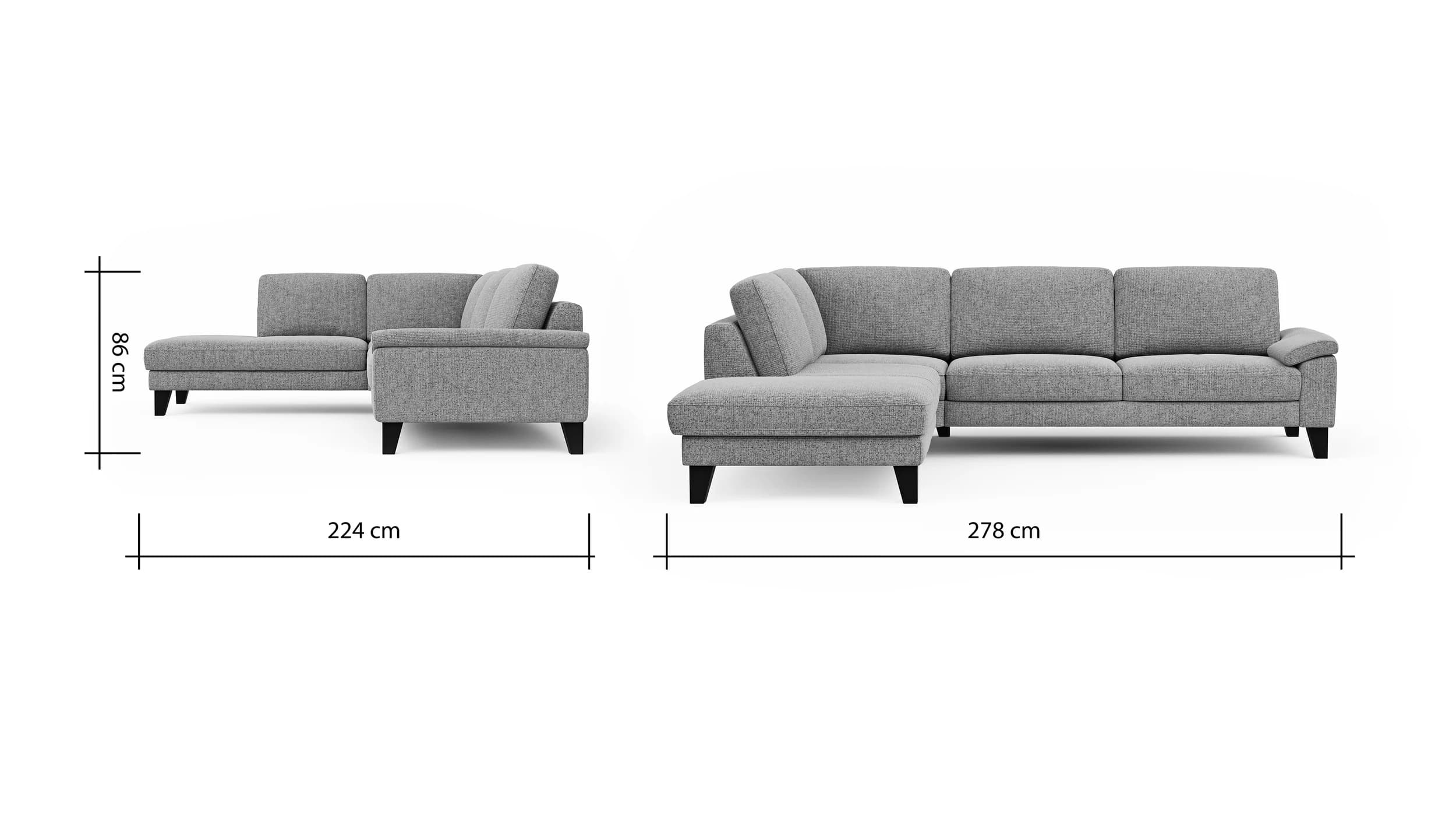 Ecksofa Oviedo - Ecke links mit 2,5-Sitzer, Stoff, Hellgrau