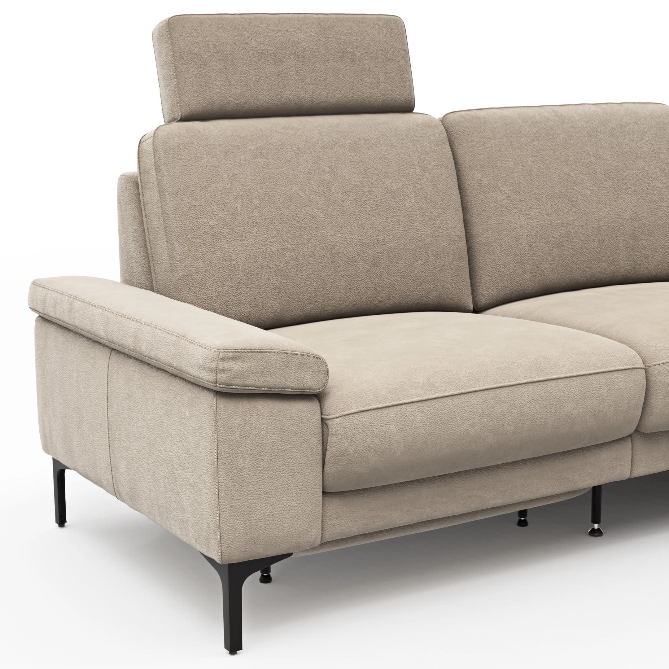 Ecksofa Matero - 2-Sitzer mit Ecke rechts inkl. Relaxfunktion motorisch und Sitzvorzug, Leder, Taupe