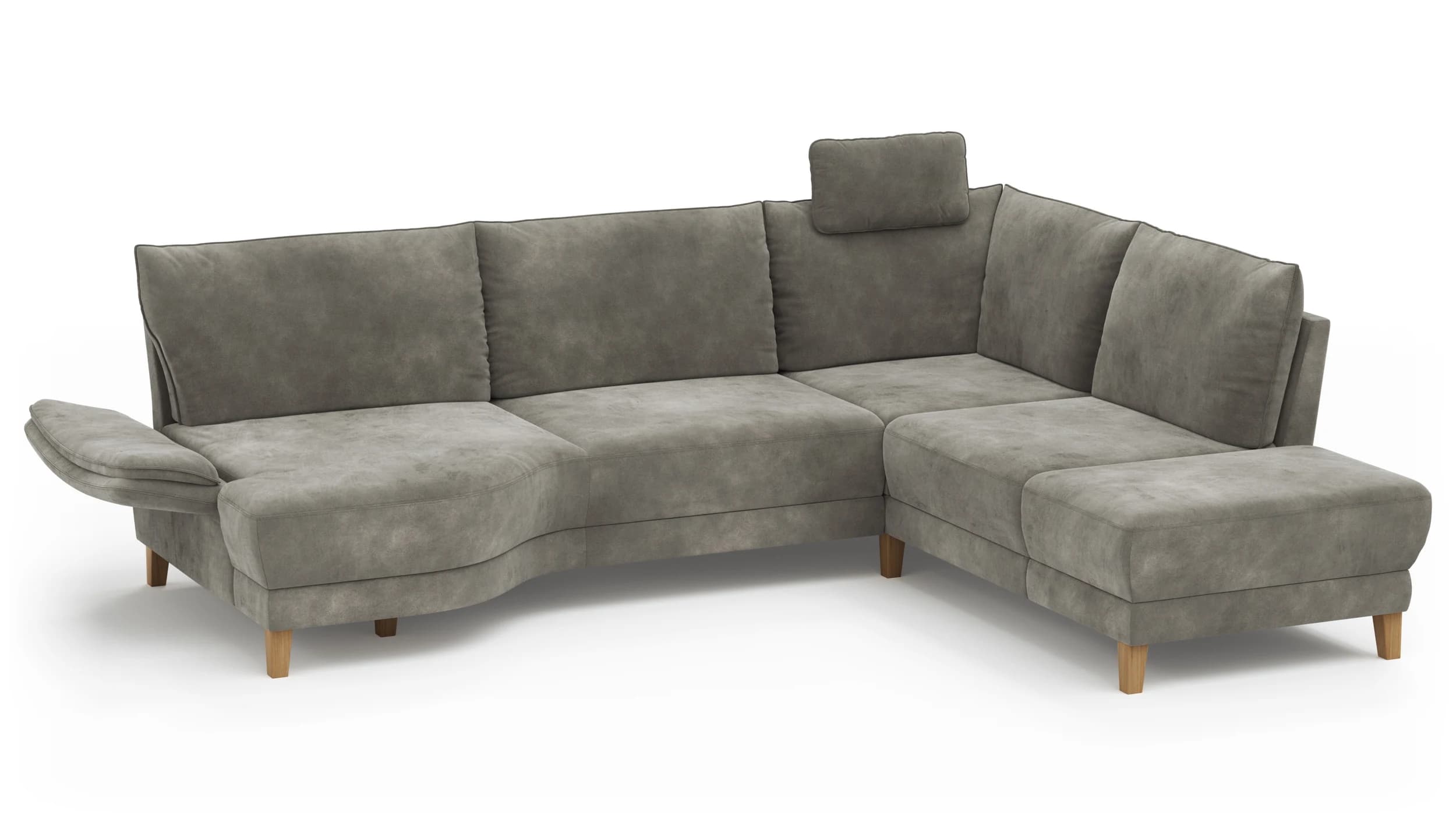 Sofa Stamford - inkl. Armlehne verstellbar und Kopfstütze, 3,5-Sitzer, Bogen links mit Ecksofa 2-sitzig und Abschlusshocker Rechts, Stoff, Anthrazit