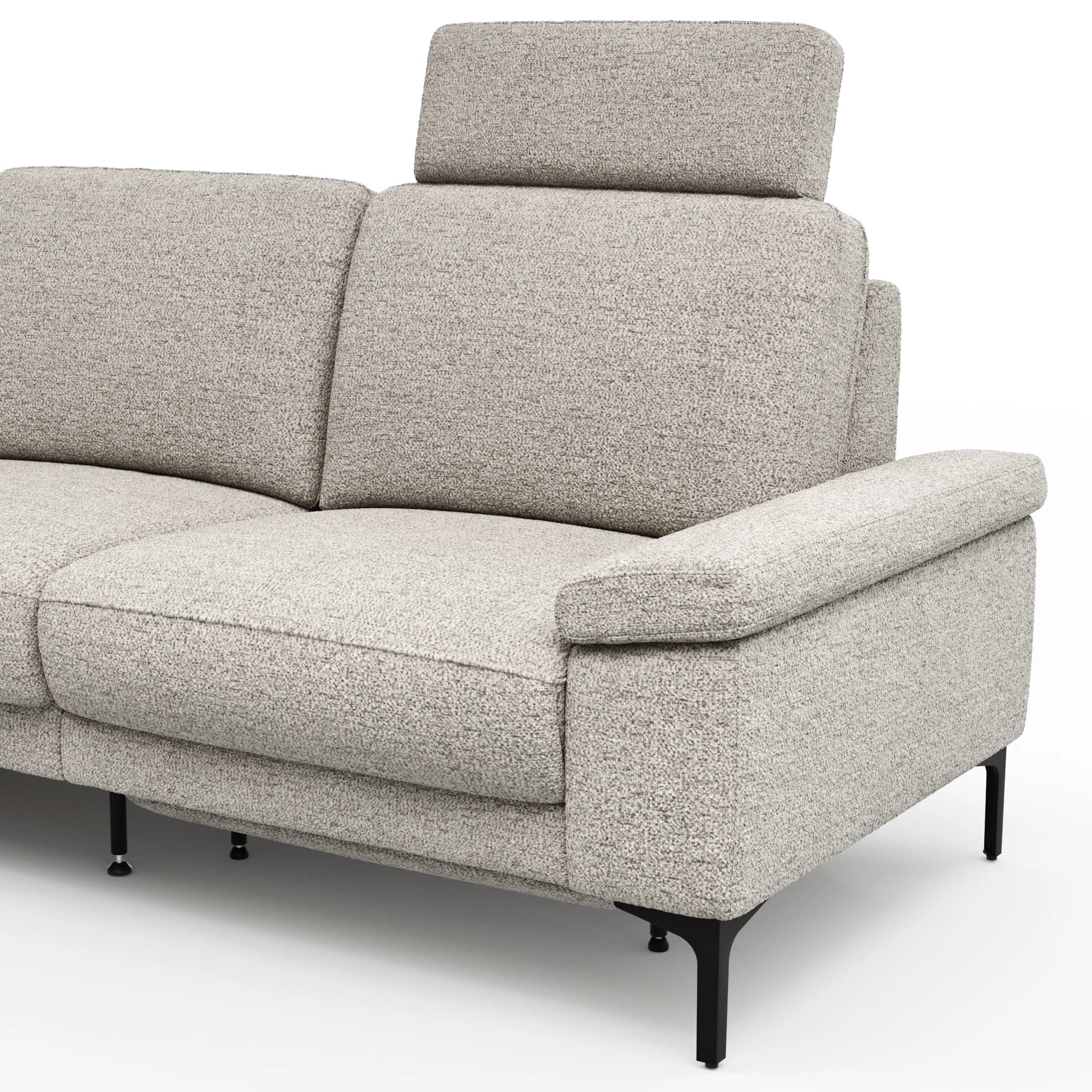 Ecksofa Matero - Ecke mit 2-Sitzer rechts inkl. Relaxfunktion motorisch und Sitzvorzug, Stoff, Hellgrau
