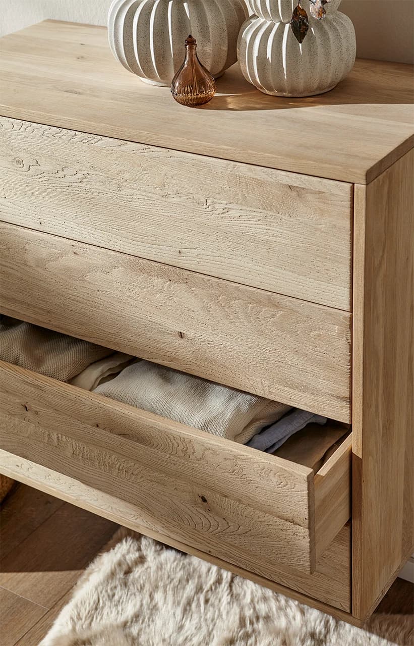 Sideboard Williston - Wildeiche bianco, Schubkastenfront sandgestrahlt