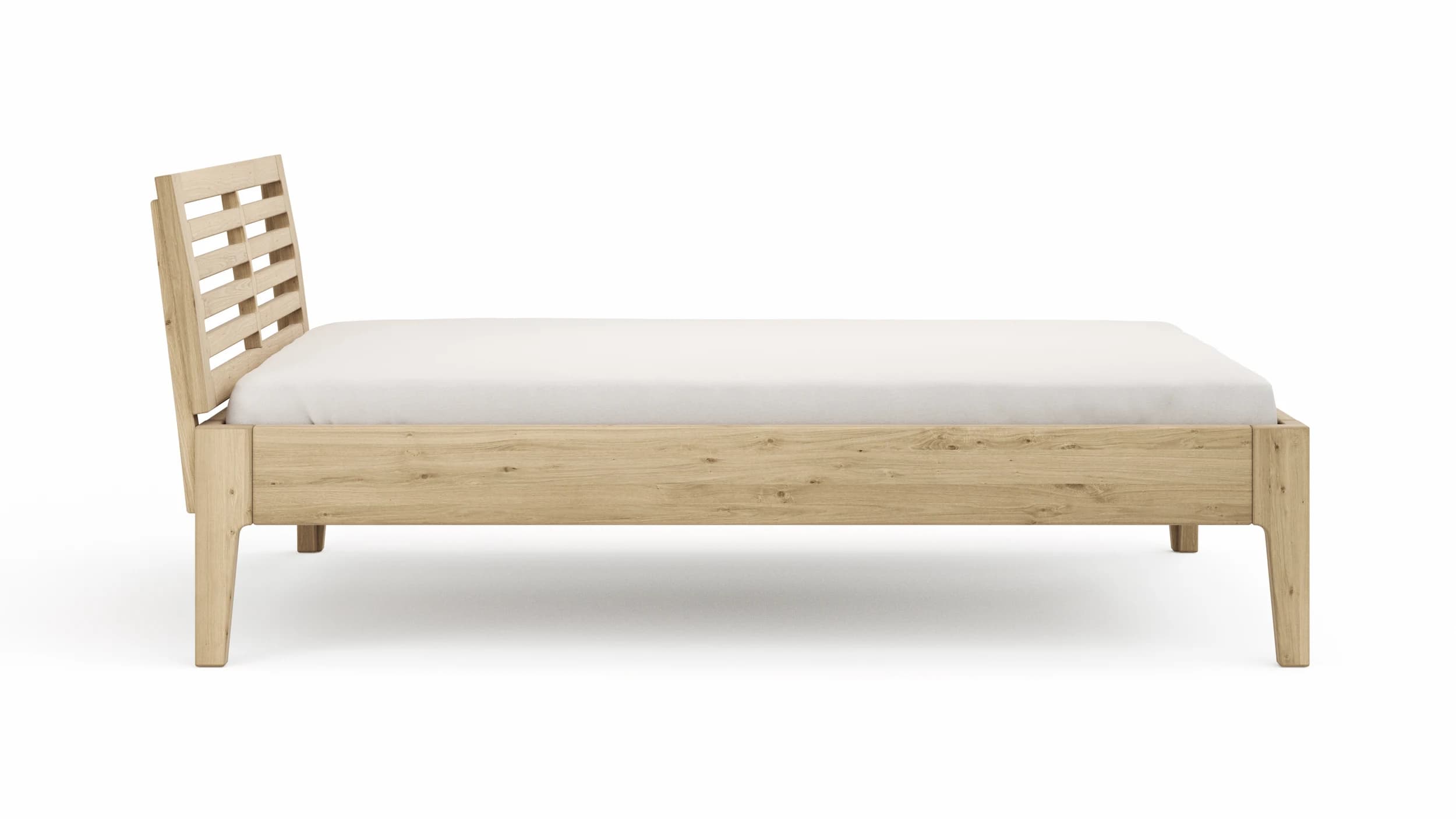 Bettgestell 1660 - Liegefläche ca. 140x200 cm, Wildeiche massiv, bianco geölt