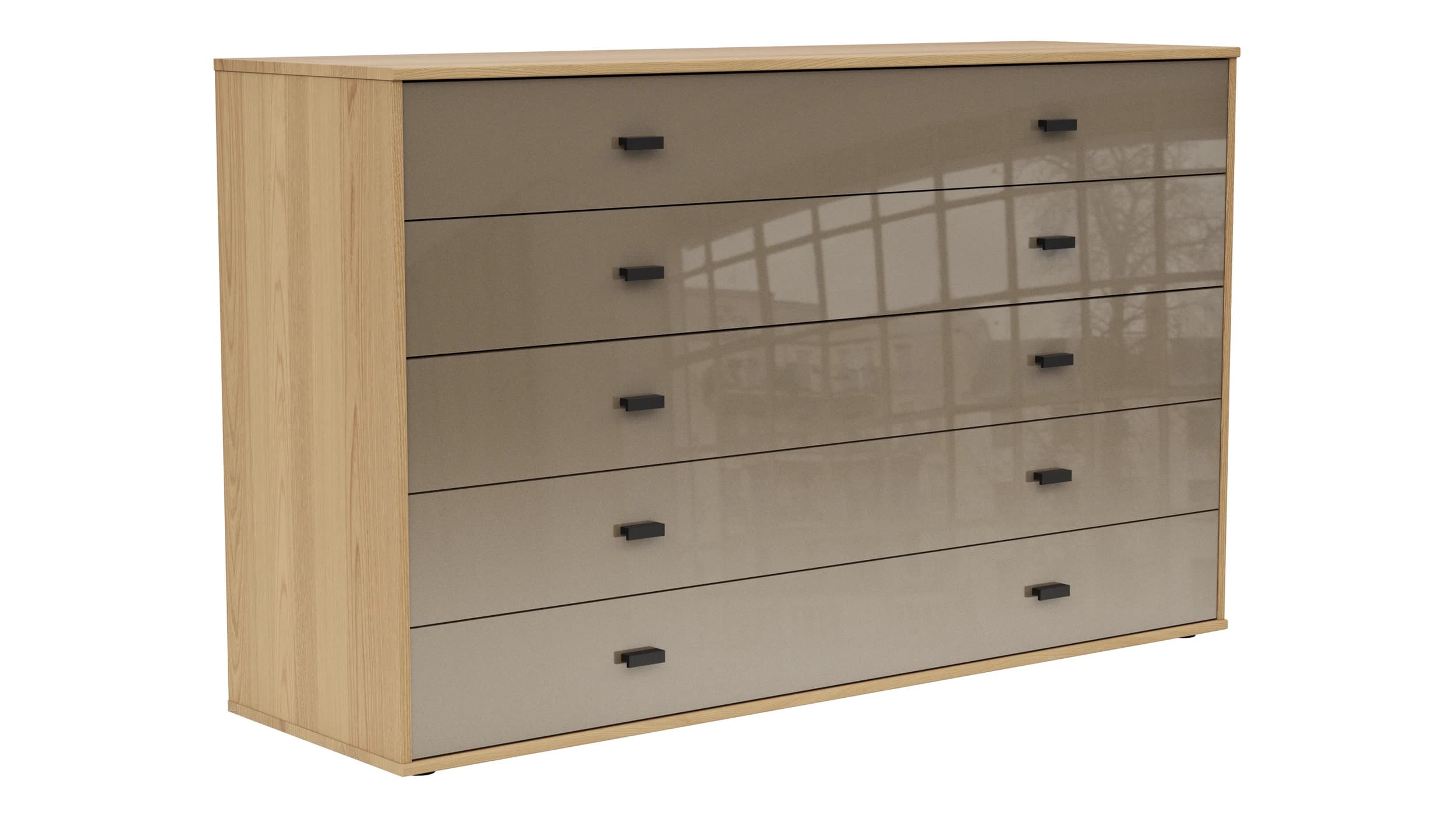 Kommode Lenoso - Eiche Nachbildung, Glas Graubraun