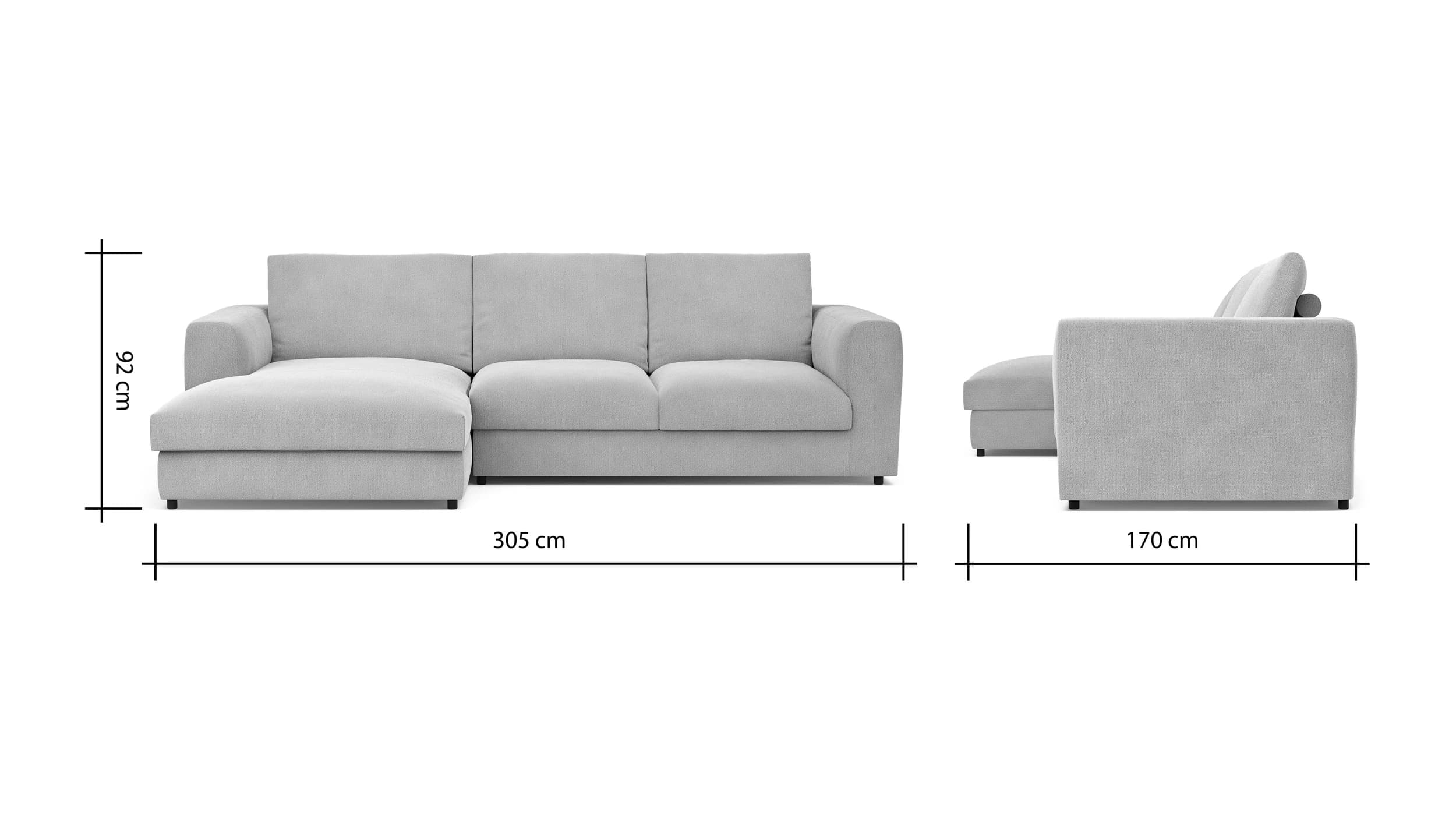Ecksofa Stormy - Longchair links mit 2,5-Sitzer, Stoff, Graubeige