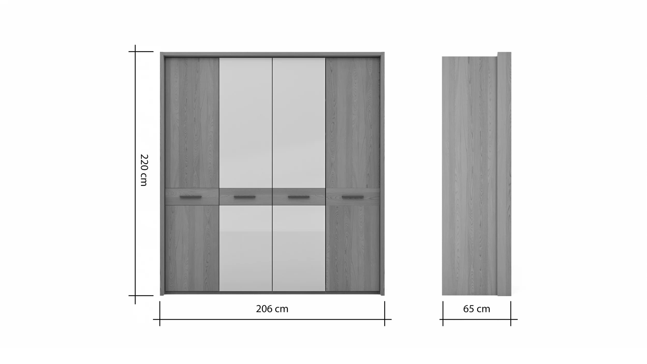 Drehtürenschrank Lenoso - B. ca. 206 cm, Eiche massiv, Glas, Champagner