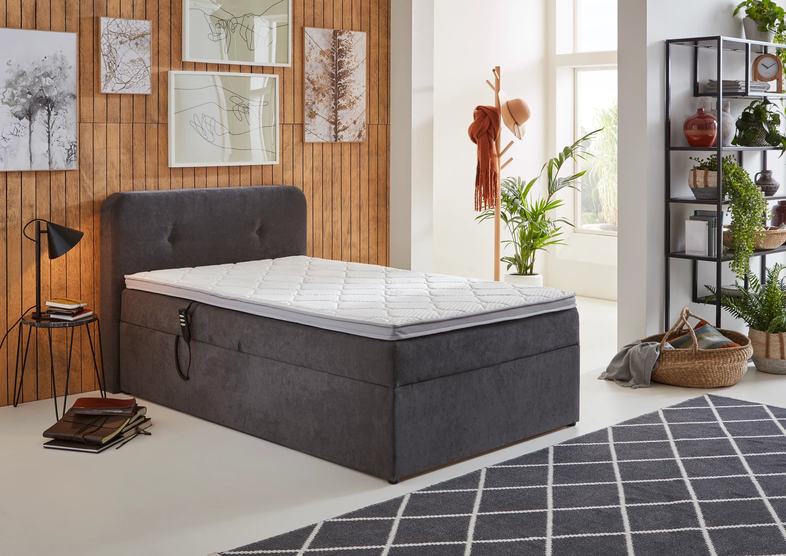 Boxbett - Liegefläche ca. 120x200 cm, Stoff, Grau
