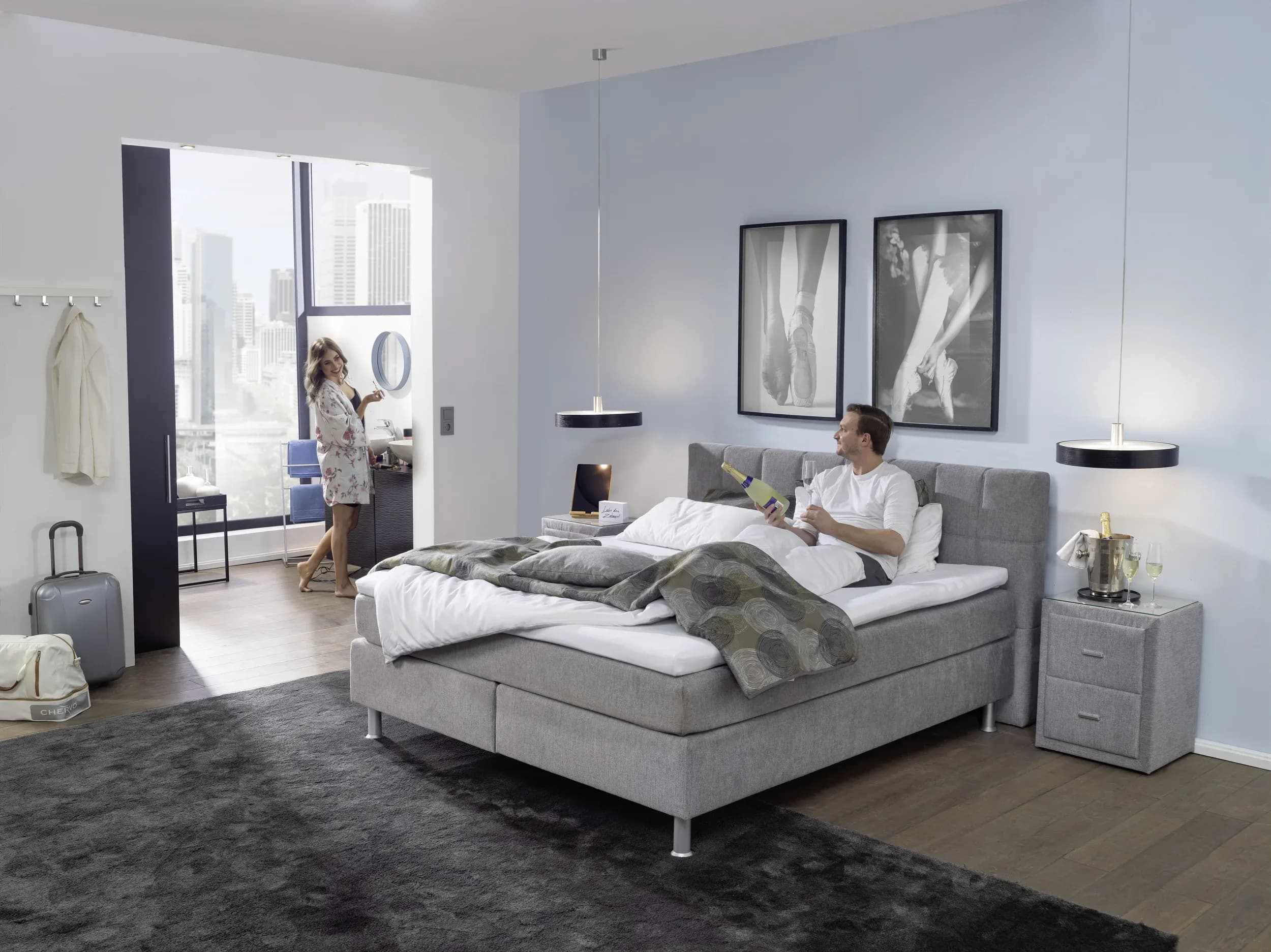 Boxspringbett EM Select - Liegefläche ca. 180x200 cm, Stoff, silber