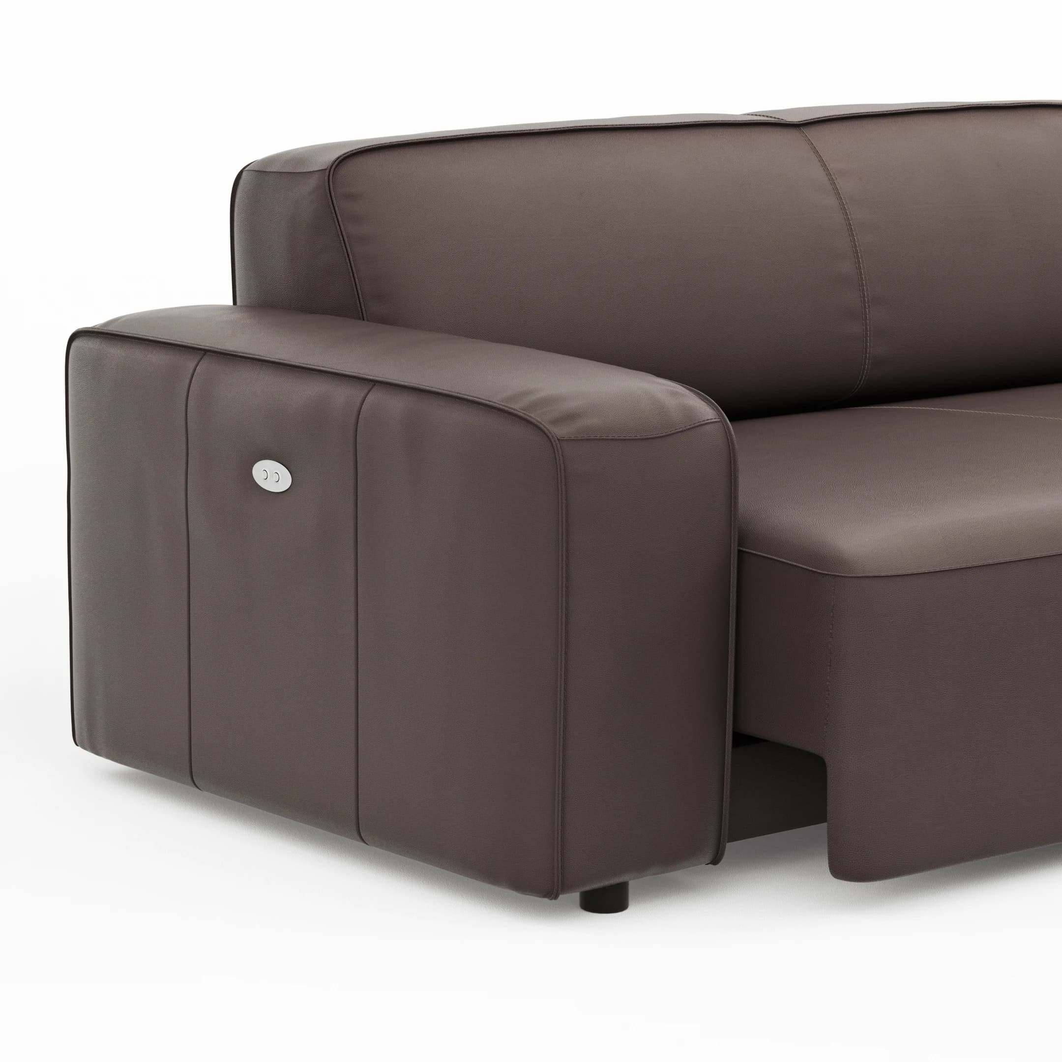 Ecksofa Denver - 2,5-Sitzer mit Longchair rechts, groß, inkl. Sitzvorzug (motorisch), Leder, Mocca