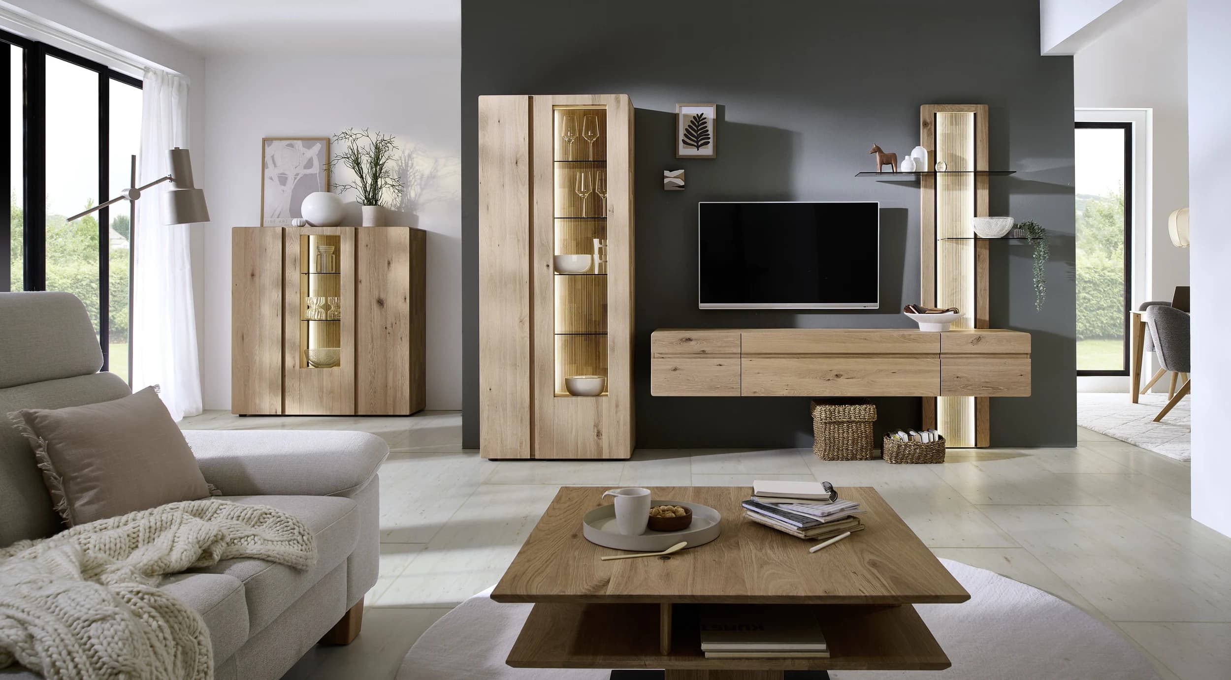 Highboard - Kerneiche massiv, Natur