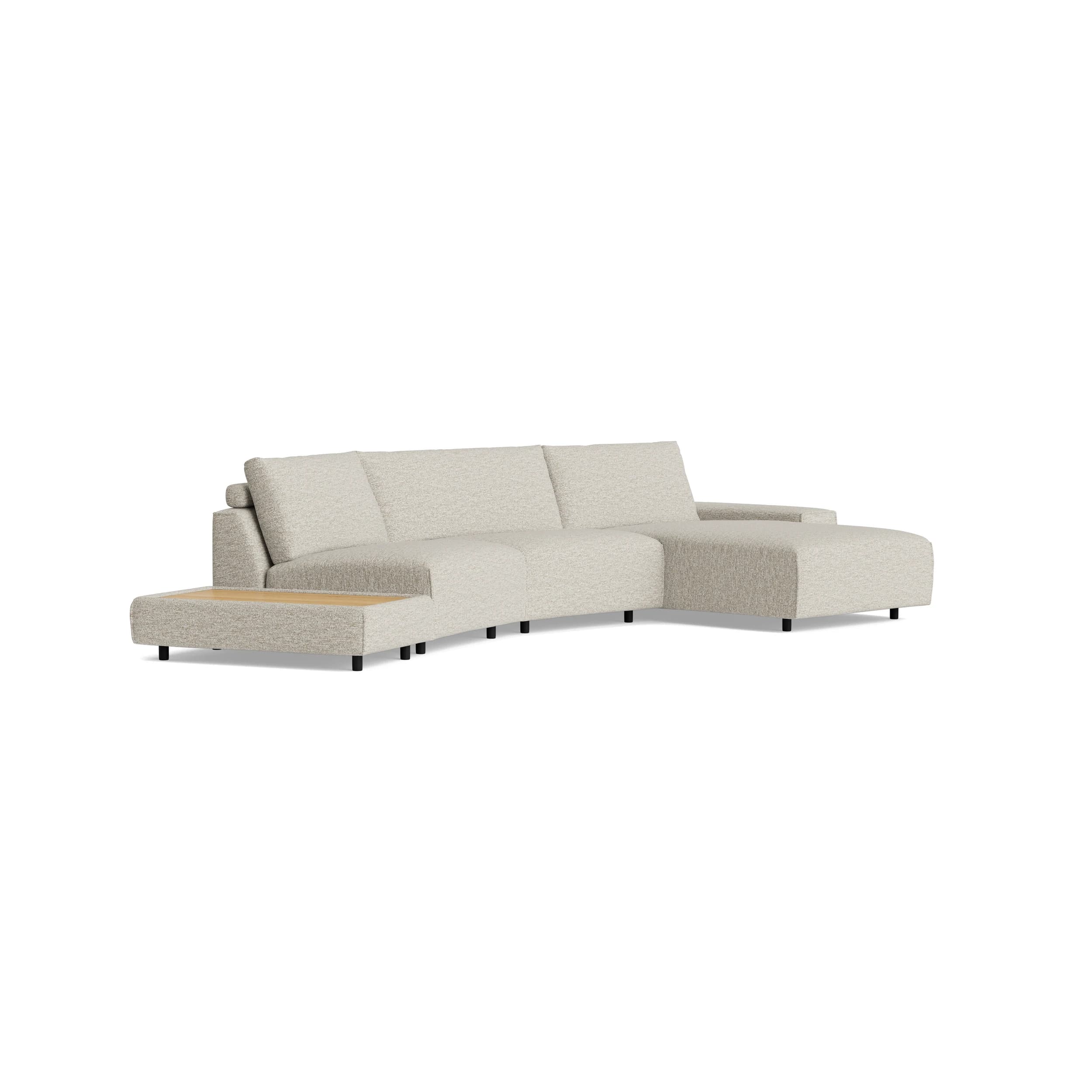 Ecksofa Serava Plus - Anbauhocker links mit 1-Sitzer, Trapezelement, Longchair rechts, Stoff, Sand