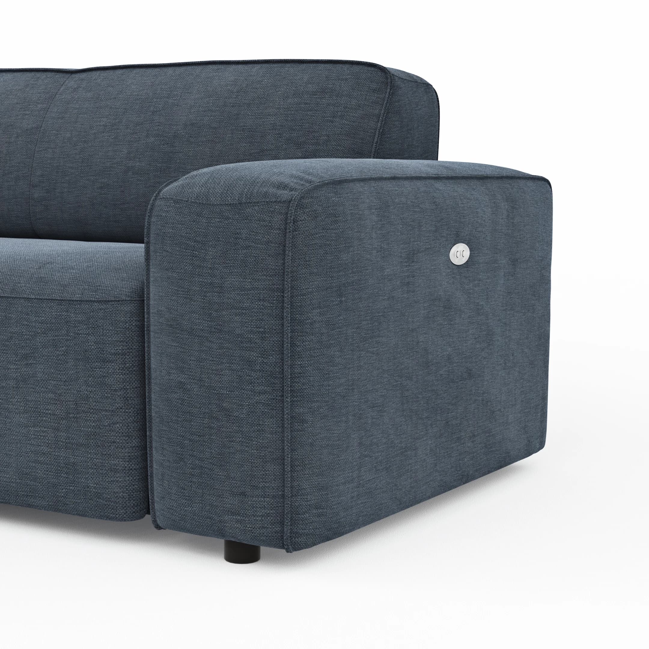 Ecksofa Denver - Longchair links mit 2,5-Sitzer, inkl. Sitzvorzug (motorisch), Stoff, Blau