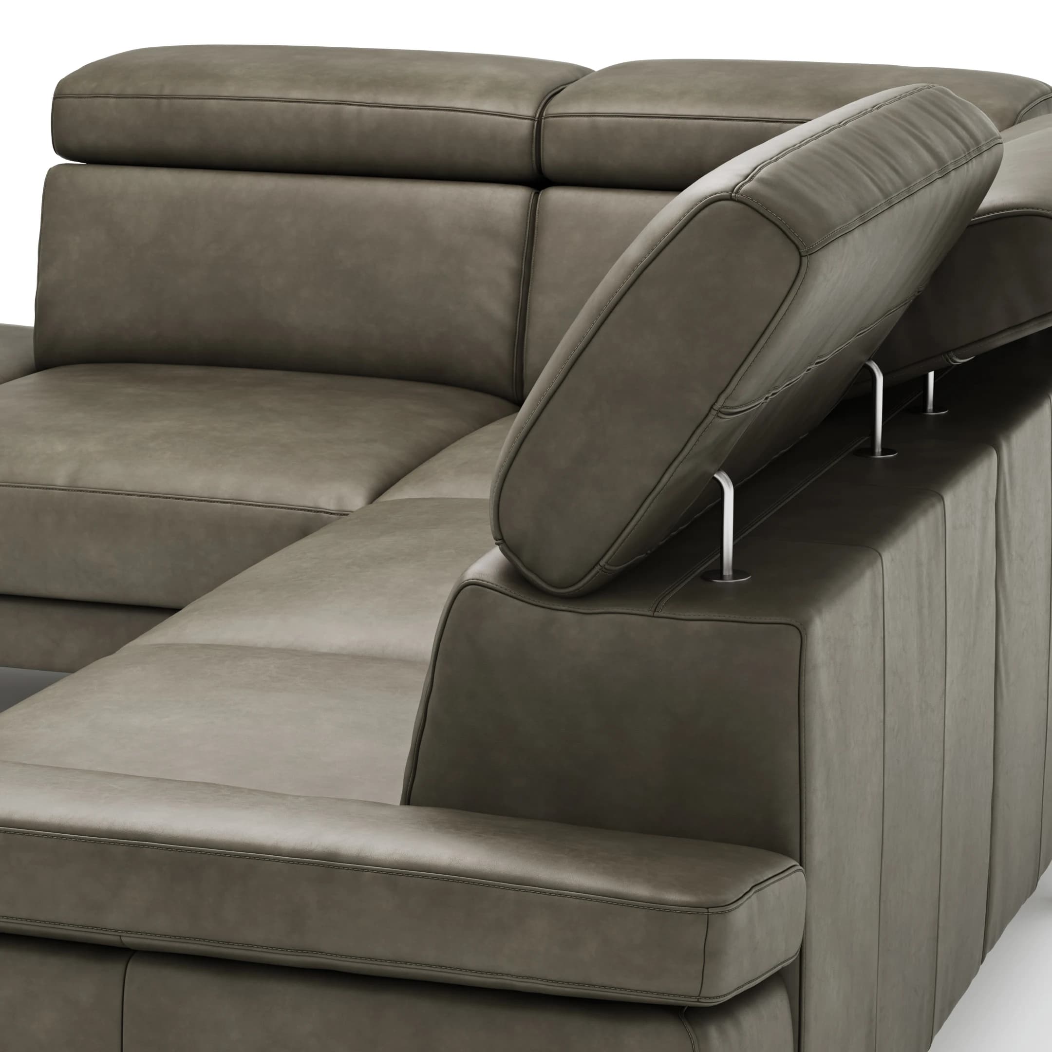 Ecksofa Hudson - Ecke links mit 2,5-Sitzer inkl. Kopfteil verstellbar, Leder, Braungrün