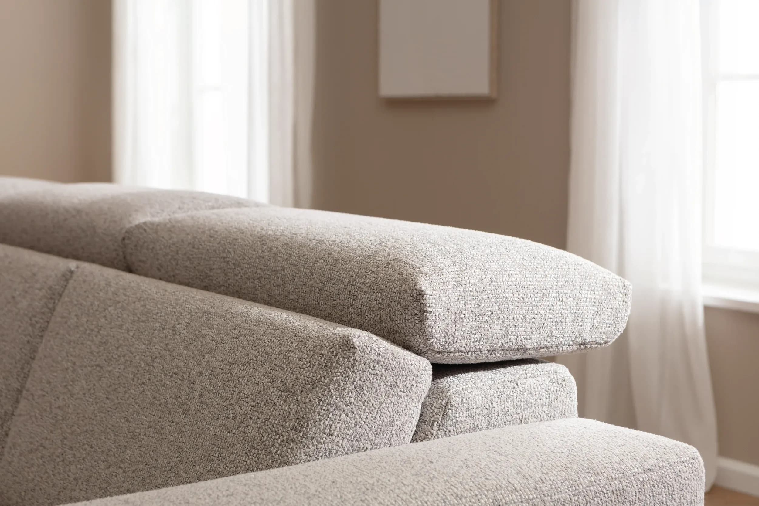 Ecksofa Braska - Loungecke links mit 2,5-Sitzer rechts, inkl. Sitzauszug (motorisch) und Kopfstütze, Stoff, Kaschmir