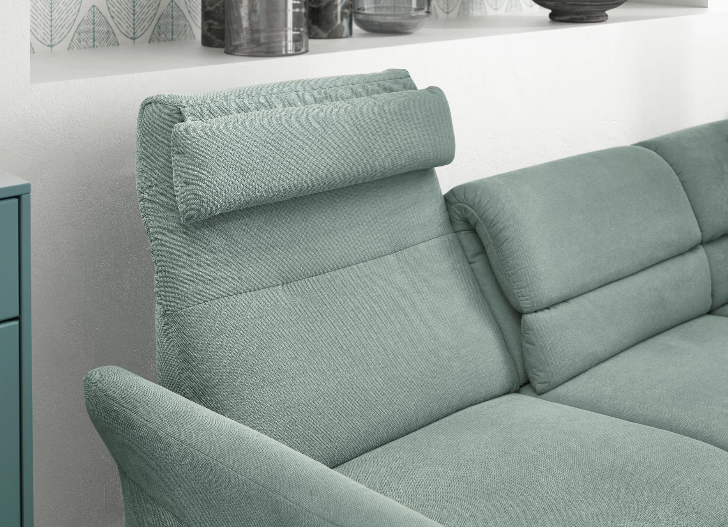  Ecksofa - 3-Sitzer mit Ecke rechts, Rückenlehne verstellbar, Stoff, Mint