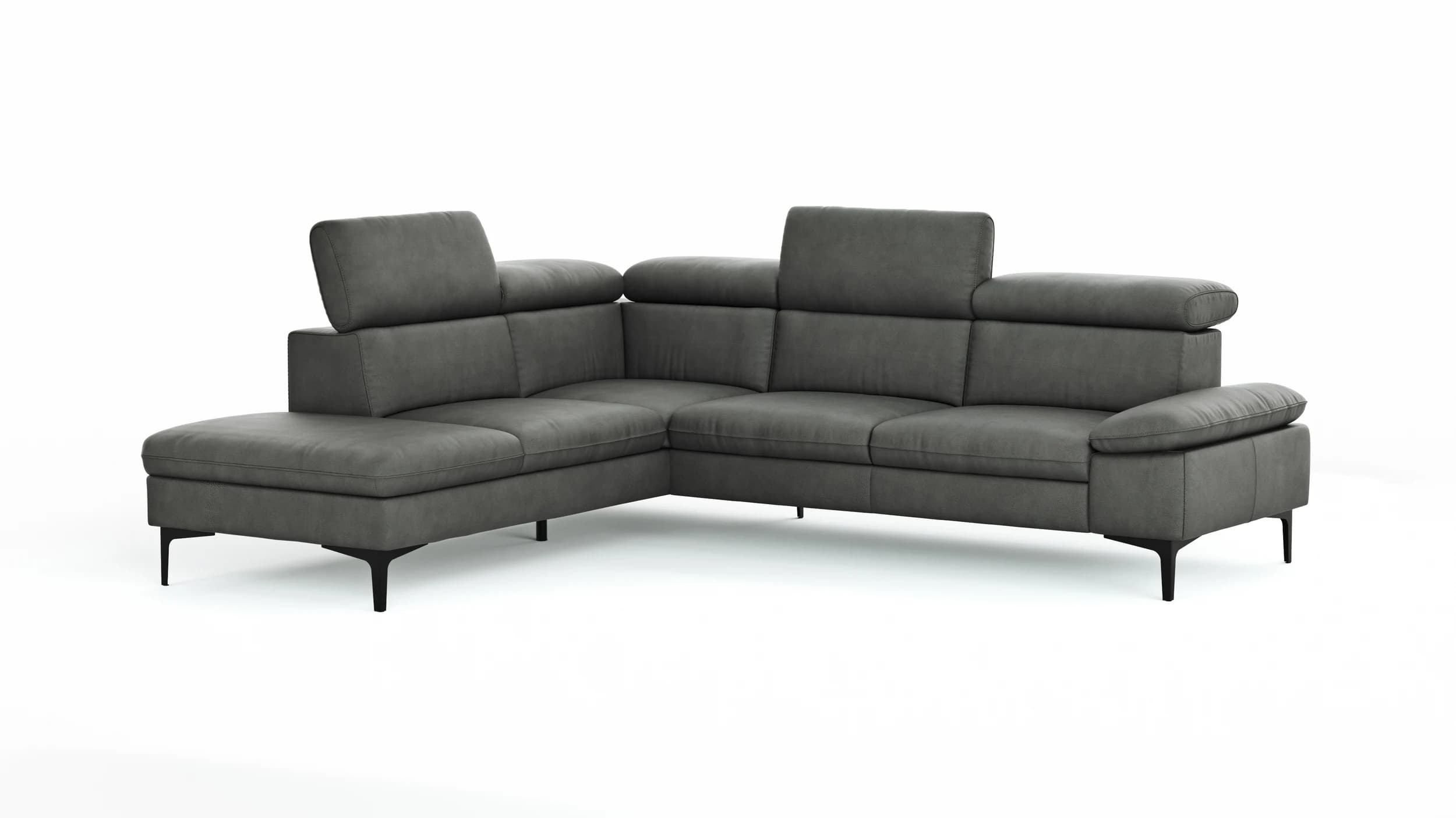 Ecksofa Felipa - Ecke links mit 2,5-Sitzer inkl. Kopfteil verstellbar, Leder, Grau