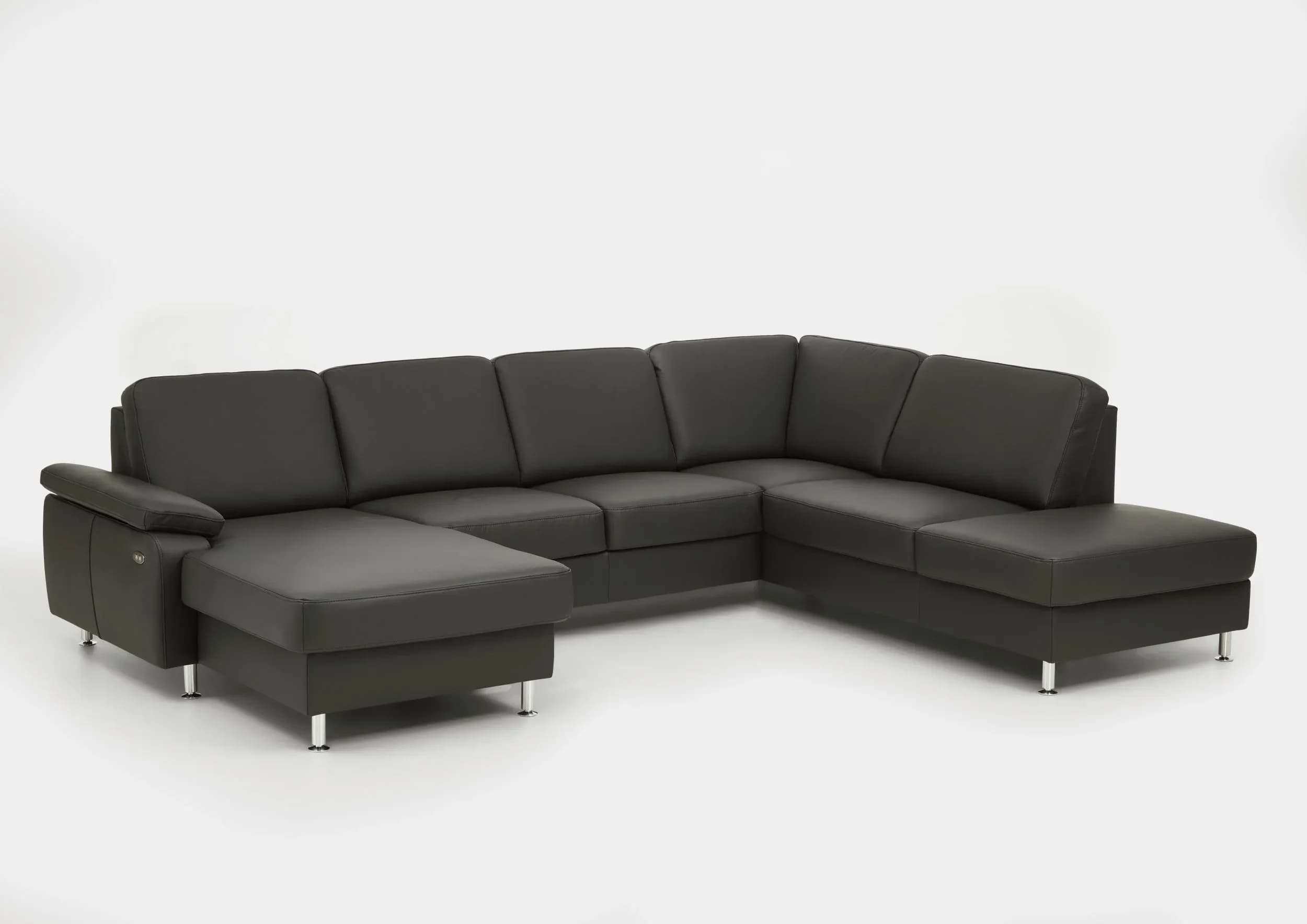 Wohnlandschaft - Longchair links mit 2,5-Sitzer und Ecke rechts, Leder, Anthrazit
