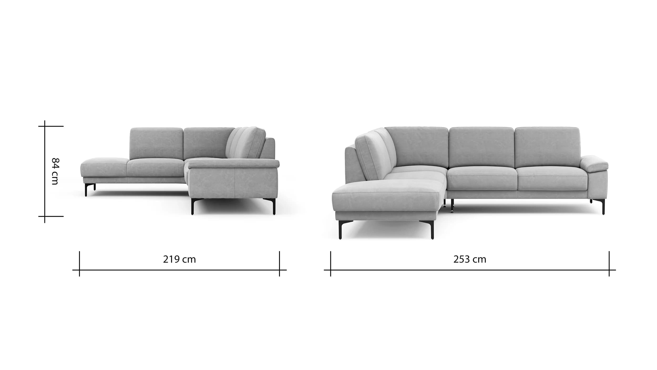 Ecksofa Matero - Ecke mit 2-Sitzer rechts, Leder, Taupe