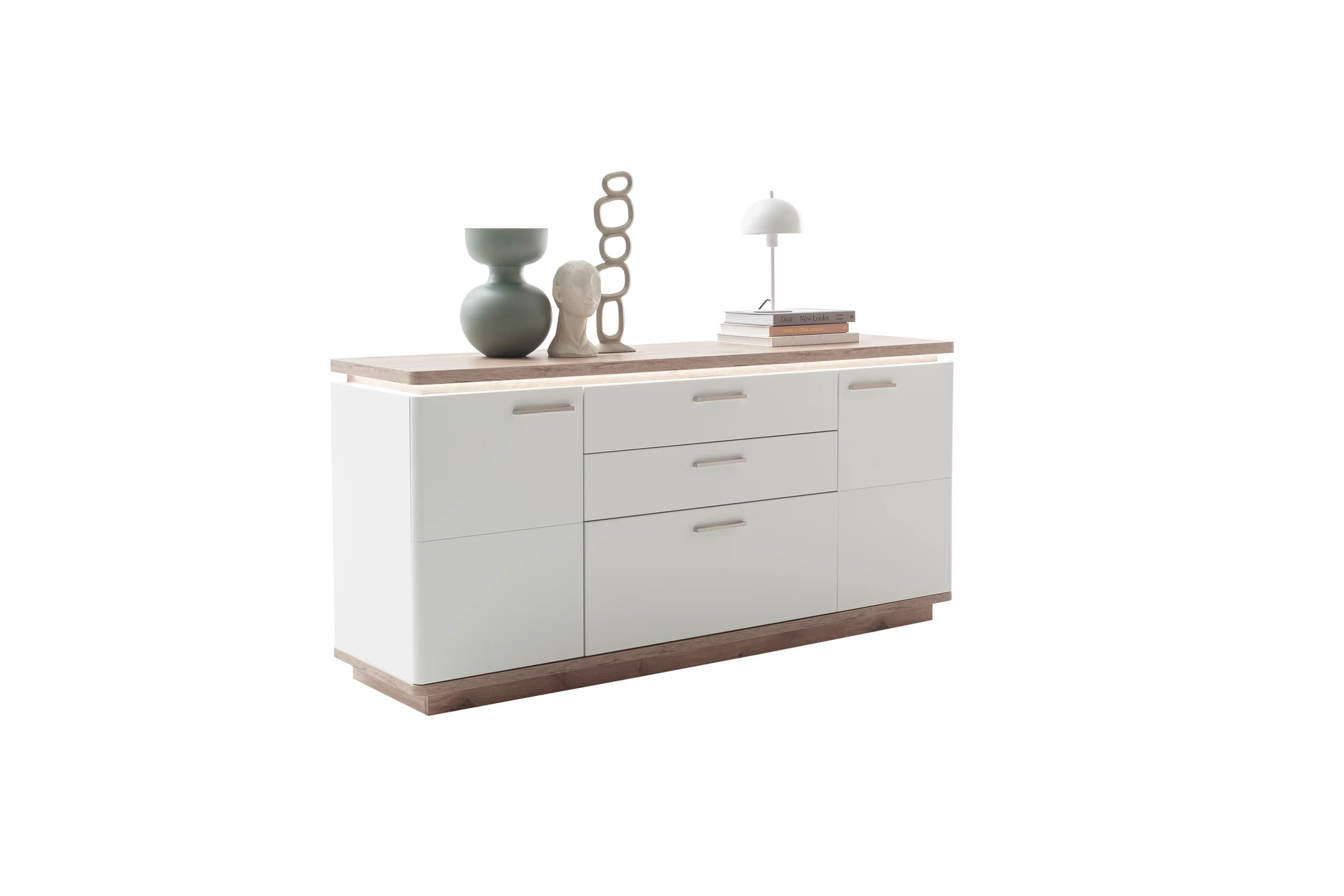 Sideboard - Weiß, Absetzung Eiche