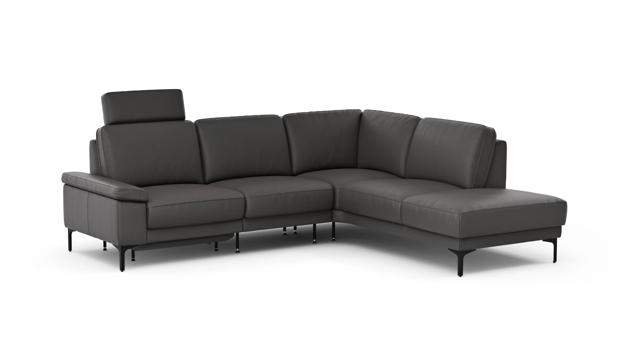 Ecksofa Matero - 2-Sitzer mit Ecke rechts inkl. Relaxfunktion motorisch und Sitzvorzug, Leder, Anthrazit