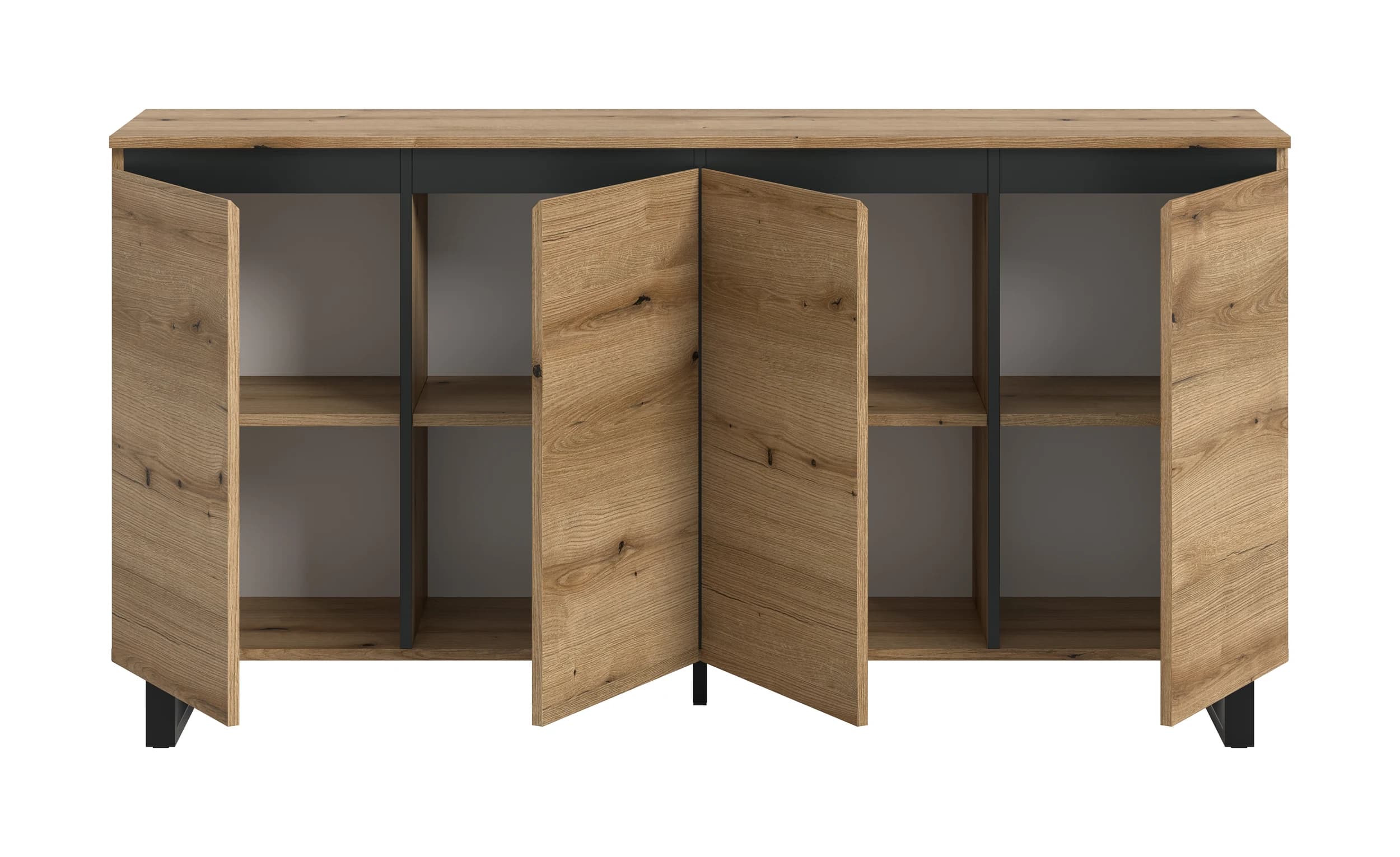 Sideboard - B ca. 160 cm, Evoke Eiche Nachbildung, Schwarz
