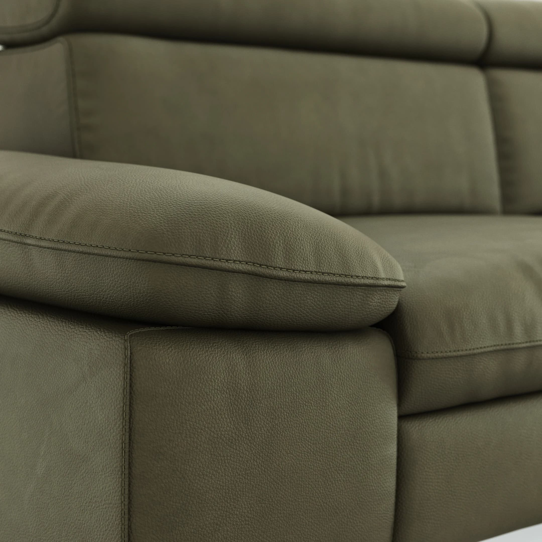 Ecksofa Felipa - 2,5-Sitzer mit Longchair rechts inkl. Armlehne verstellbar und Rückenlehne/Sitztiefe verstellbar (motorisch), Leder, Olive