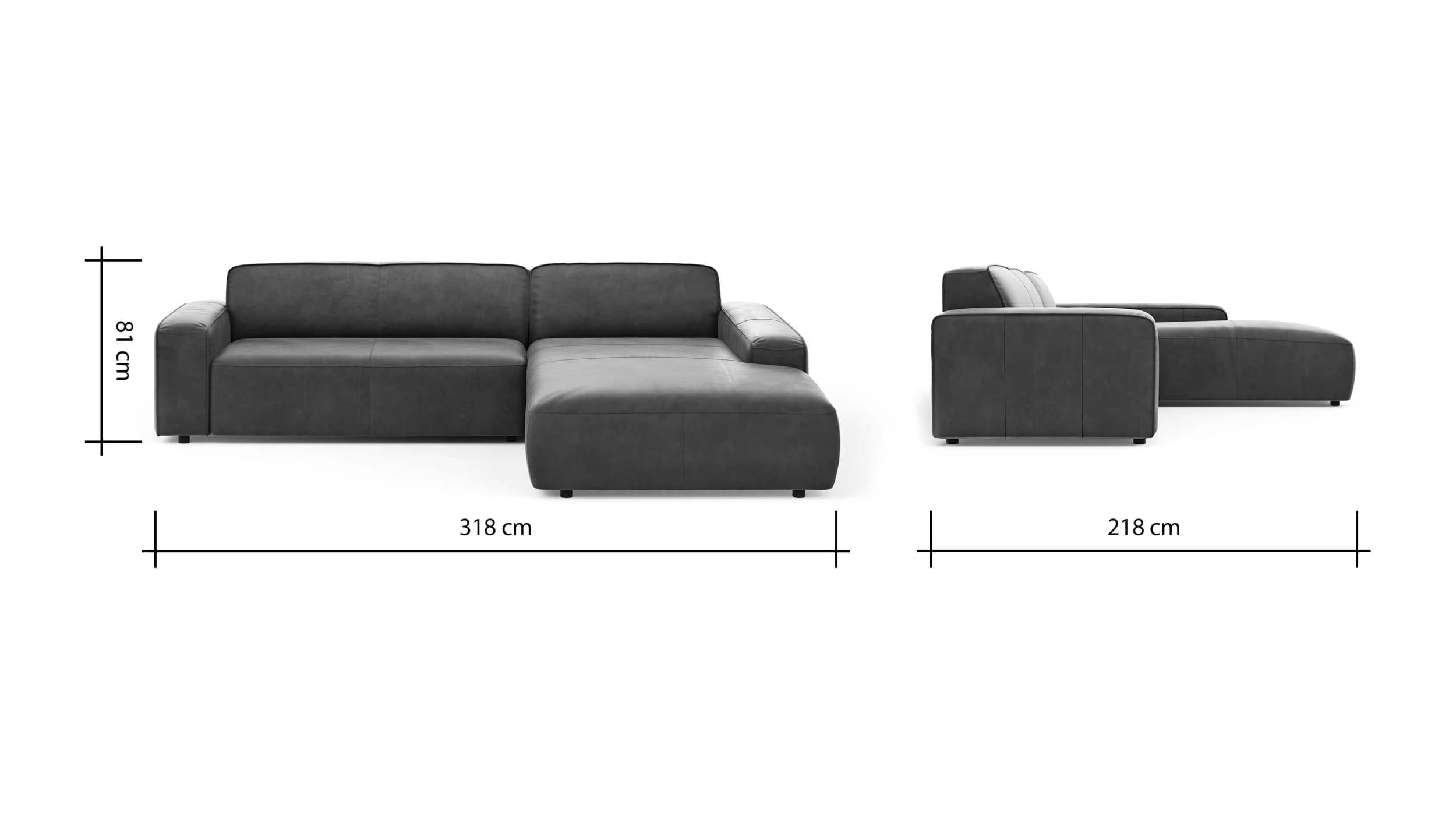 Ecksofa Denver - 2,5-Sitzer mit Longchair rechts, Leder, Braun