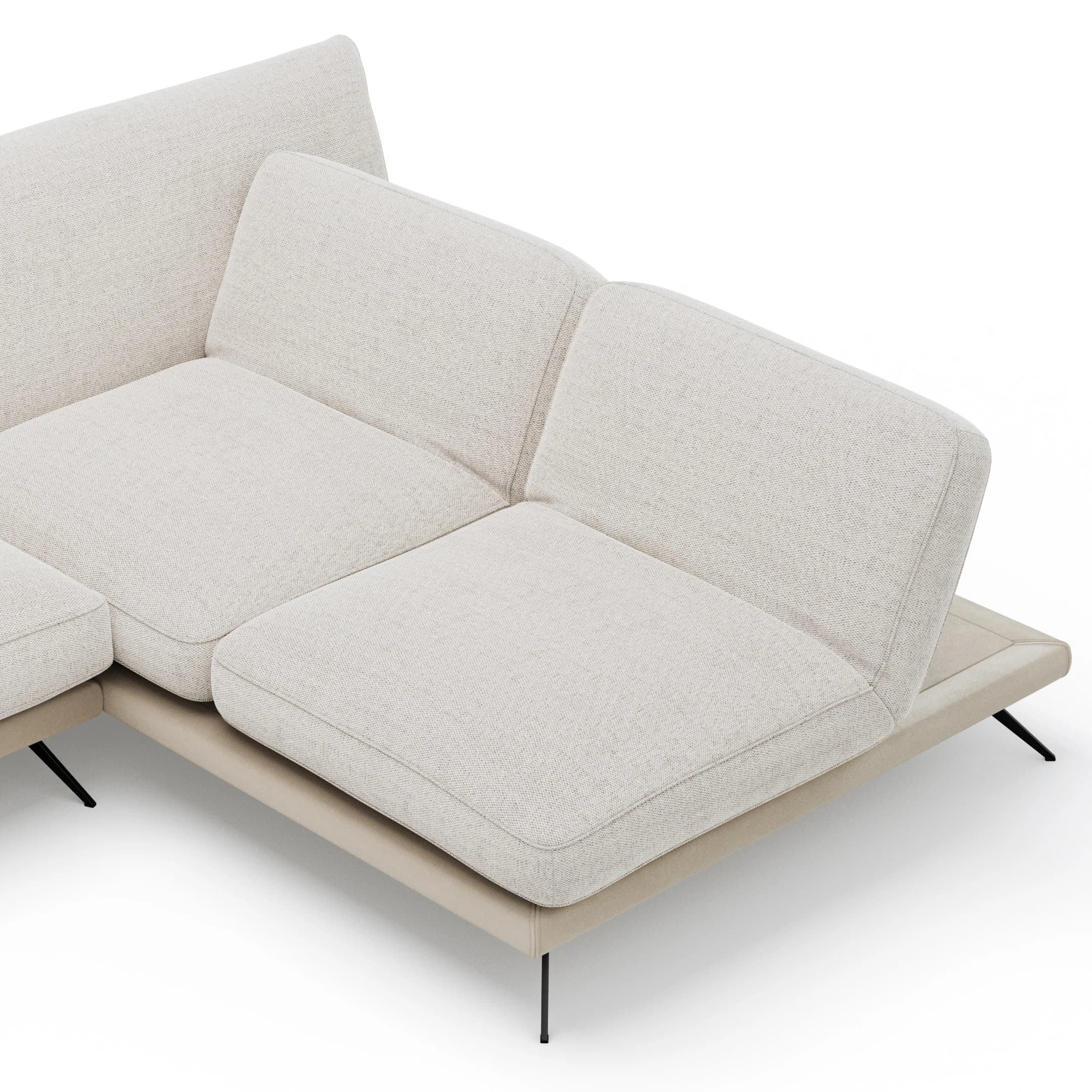 Ecksofa Valdemoro - 2,5-Sitzer mit  Longchair rechts inkl. Rückenlehne verstellbar, Stoff, Creme