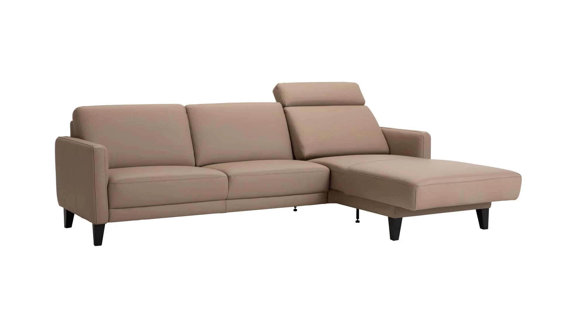 Ecksofa Matero - 2,5-Sitzer mit Longchair rechts inkl. Relaxfunktion motorisch, Leder, Taupe