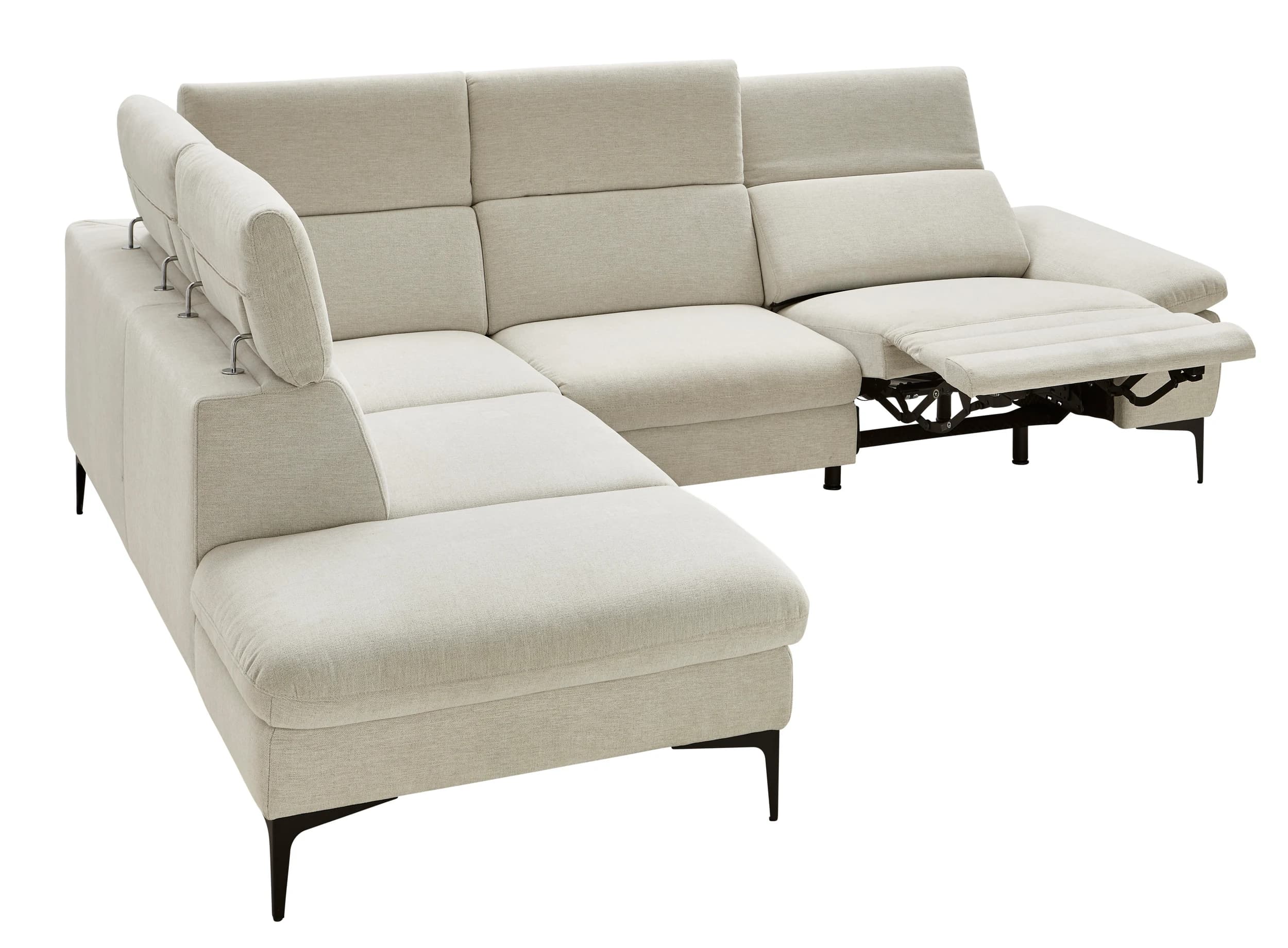 Ecksofa Felipa - Ecke links mit 2,5-Sitzer inkl. Relaxfunktion (motorisch) und Kopfteil verstellbar, Stoff, Natur