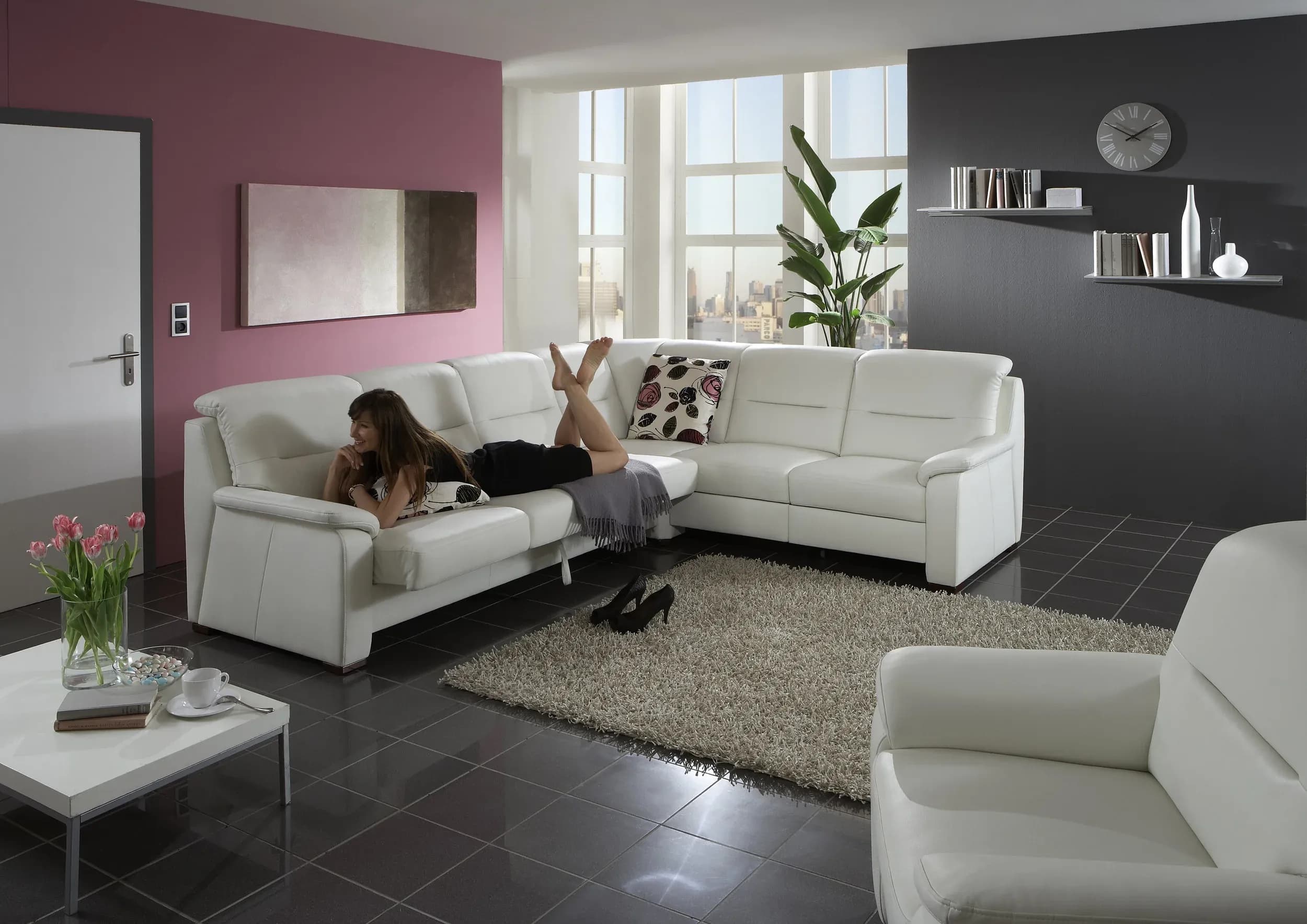 Ecksofa -3-Sitzer mit Ecke rechts, Vorziehfunktion/Relaxrücken, Stoff, Mandel