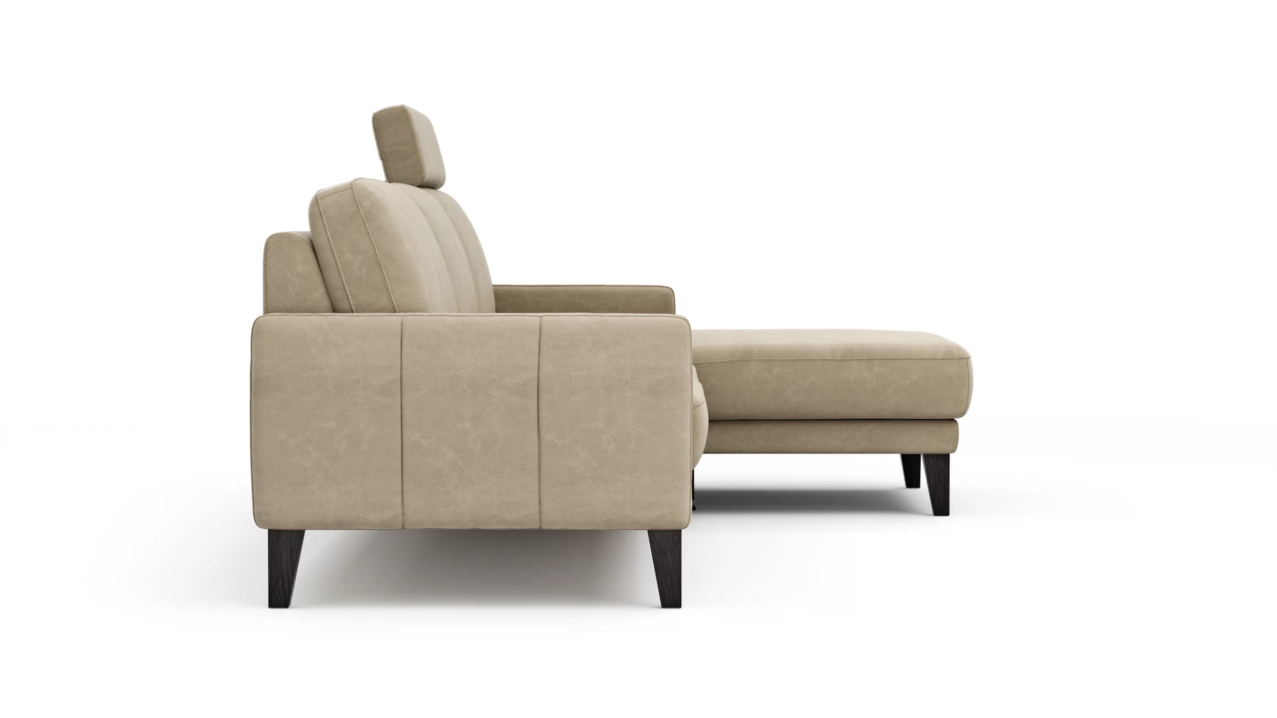 Ecksofa Matero - 2,5-Sitzer mit Longchair rechts inkl. Relaxfunktion motorisch, Leder, Taupe