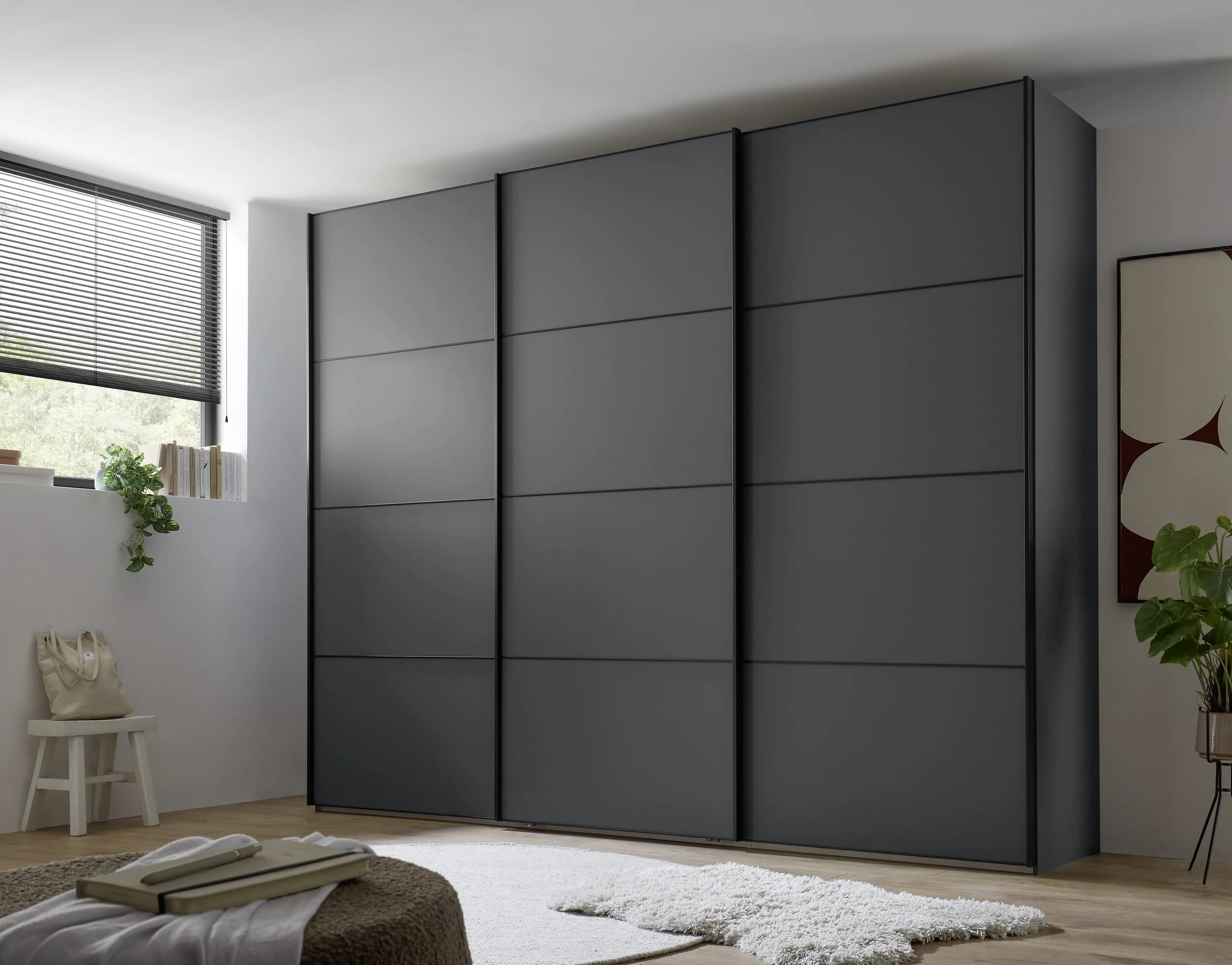 Schwebetürenschrank  3-türig EM Paredes - B. ca. 300 cm, Graphit