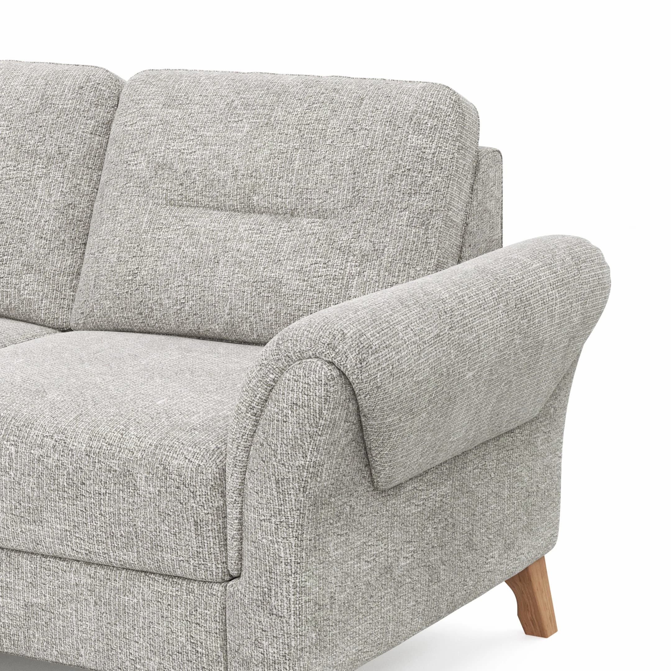 Ecksofa Almyra - Ottomane links mit 2,5-Sitzer, inkl. Schlaffunktion und Bettkasten, Stoff, Silbergrau