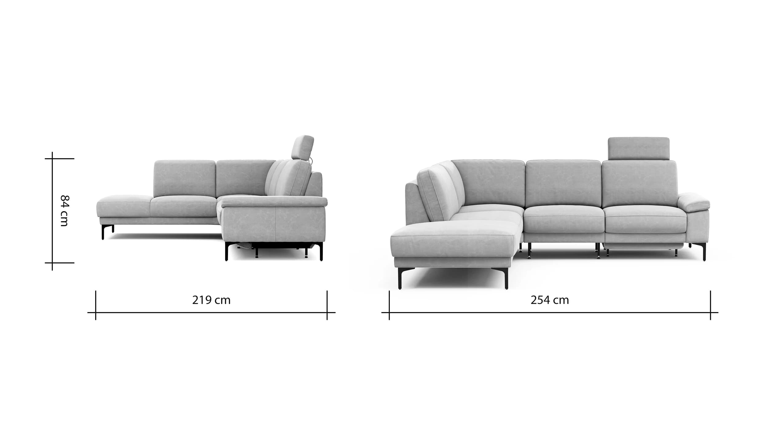 Ecksofa Matero - Ecke mit 2-Sitzer rechts inkl. Relaxfunktion motorisch und Sitzvorzug, Leder, Taupe