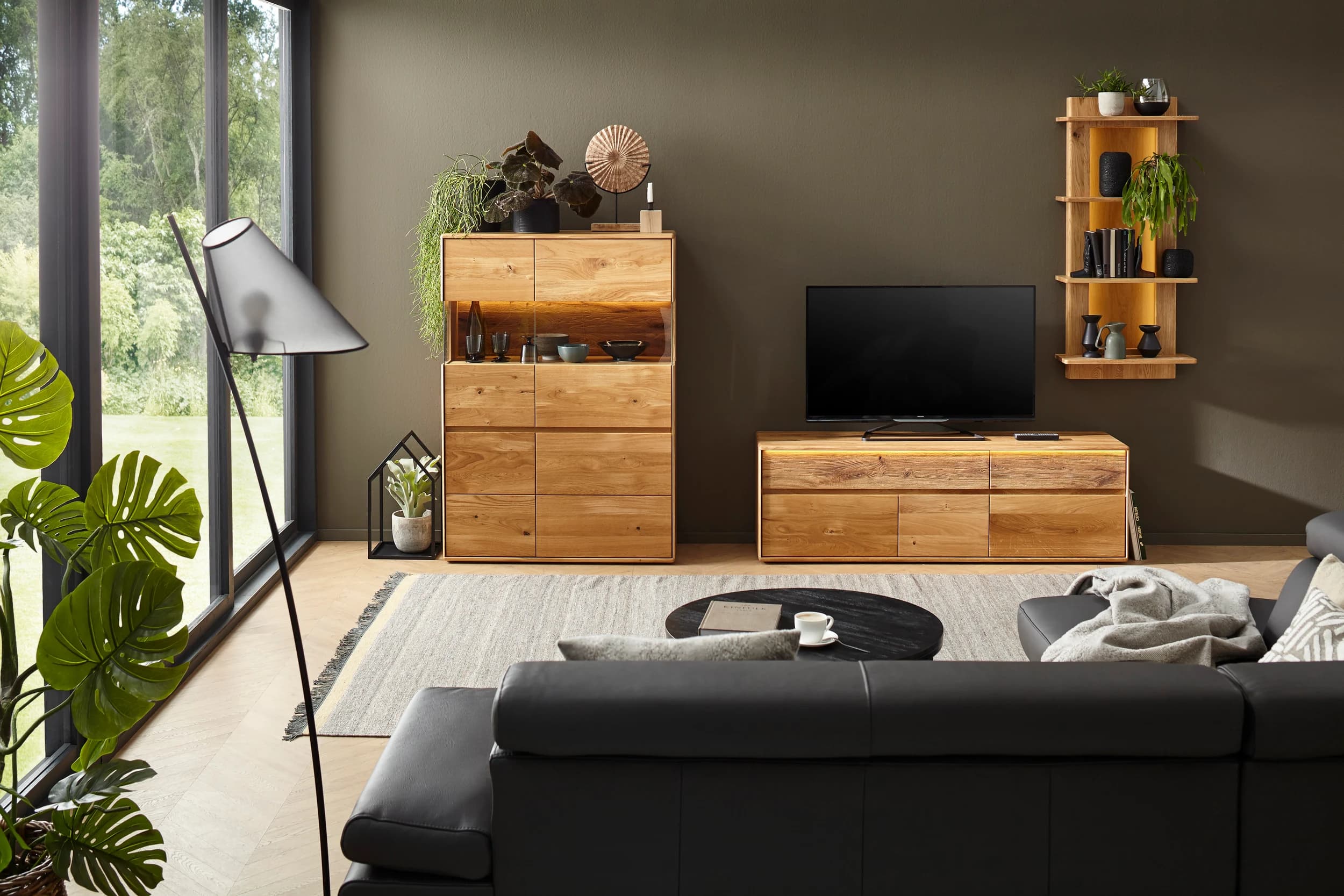 Mediaboard Hillsboro - inkl. Beleuchtung, Wildeiche natur, geölt