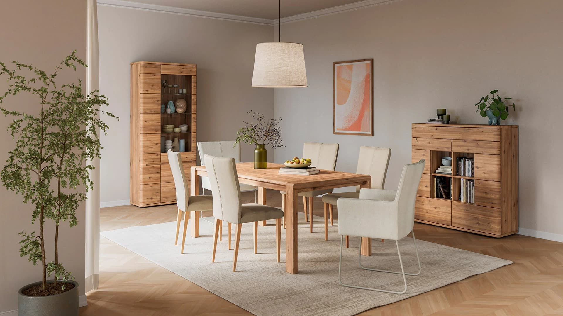 Highboard Cartago Soft - Astbuche massiv, natur geölt
