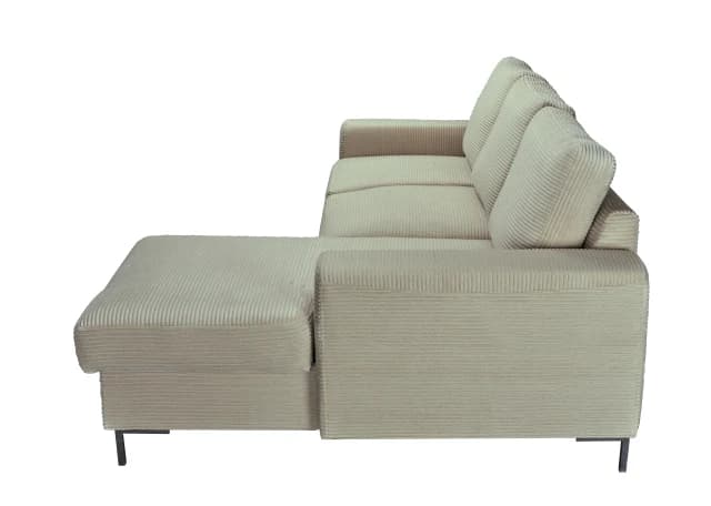 Ecksofa - 2-Sitzer mit Longchair rechts, Schlaffunktion mit Bettkasten, Stoff, Creme