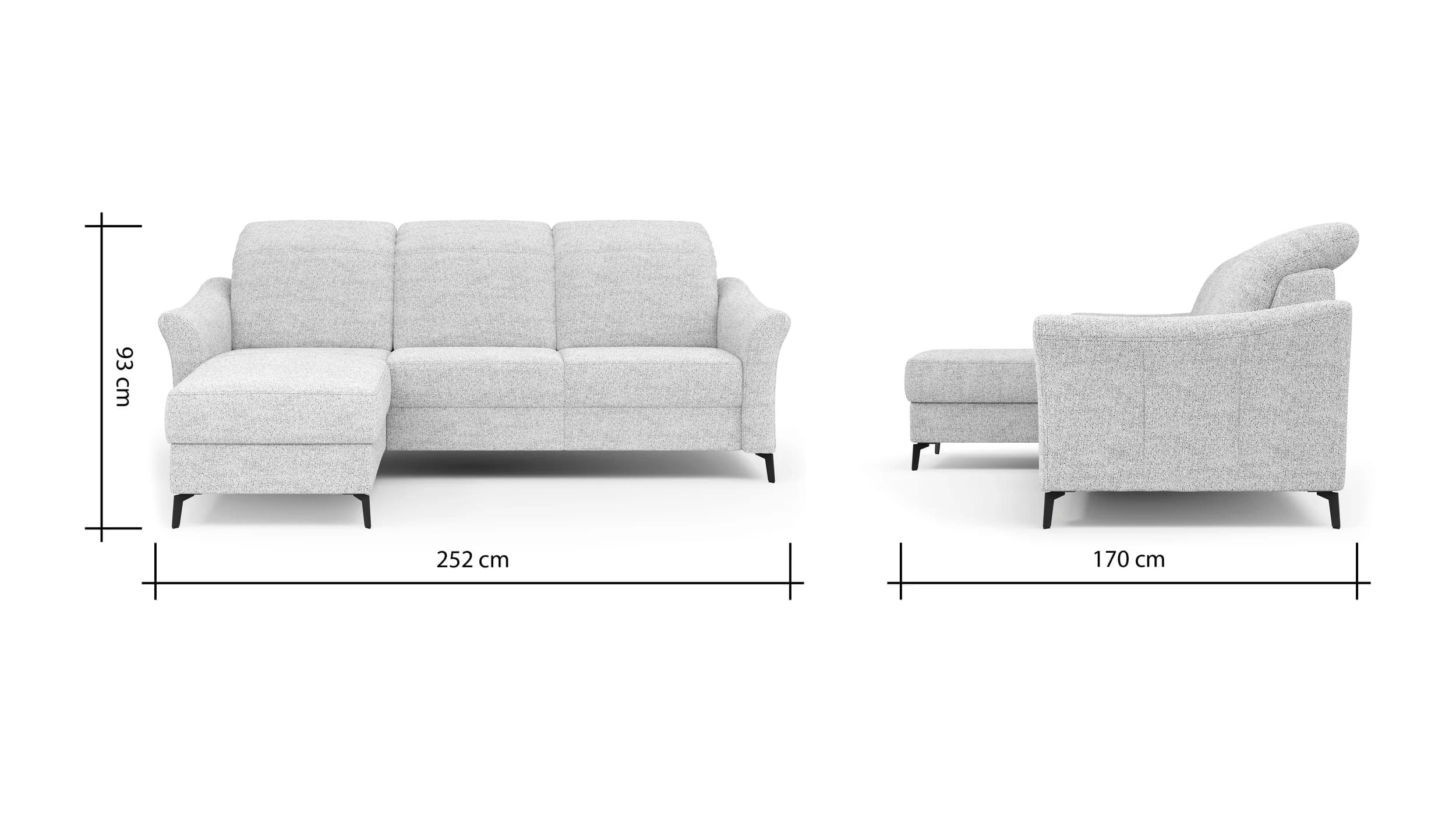 Ecksofa Canterbury - Longchair links mit 2,5-Sitzer, Stoff, Offwhite