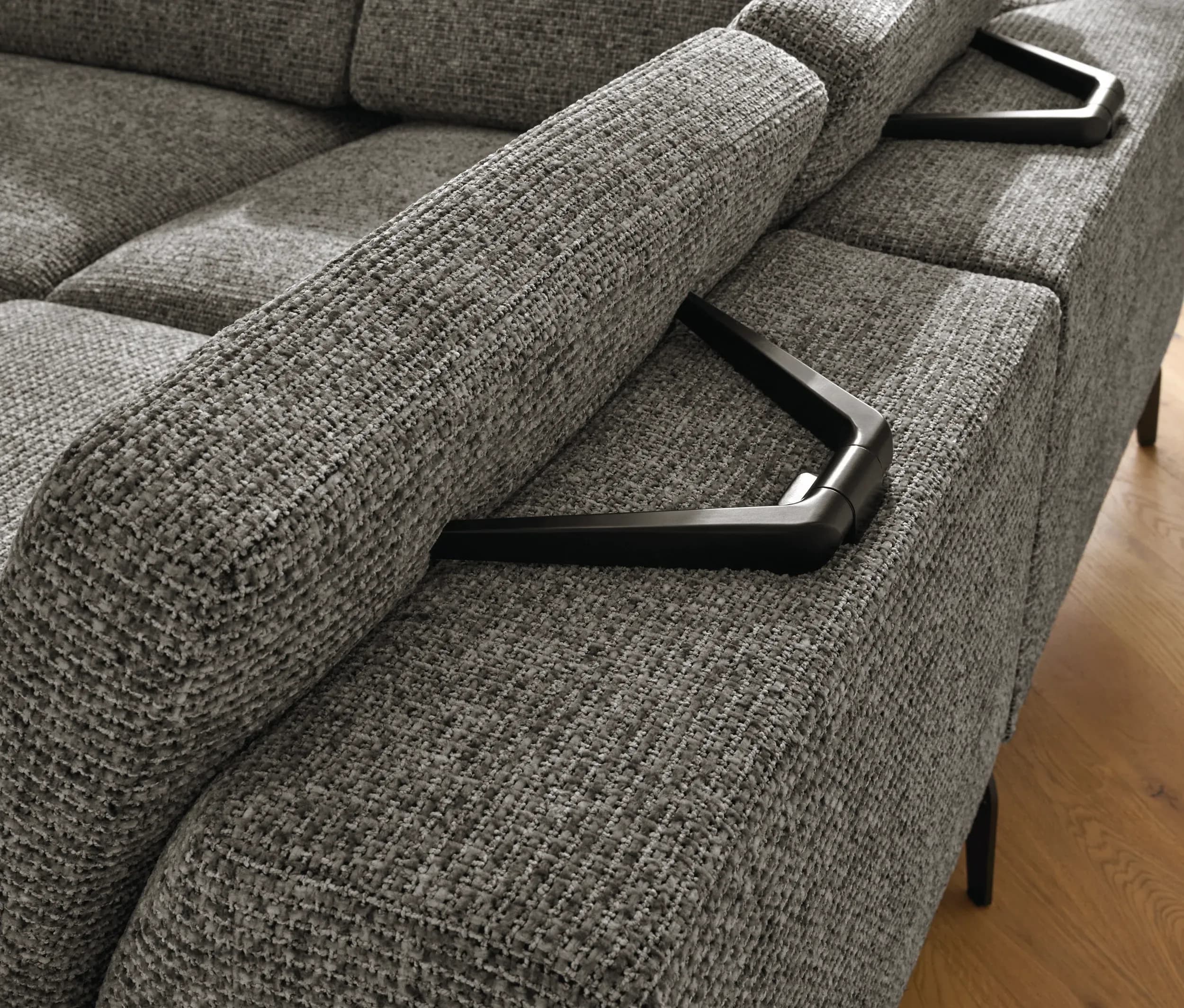 Ecksofa Benissa - Ecke und Abschlussteil mit 2,5-Sitzer rechts inkl. Rückenlehne verstellbar, Stoff, Dunkelgrau